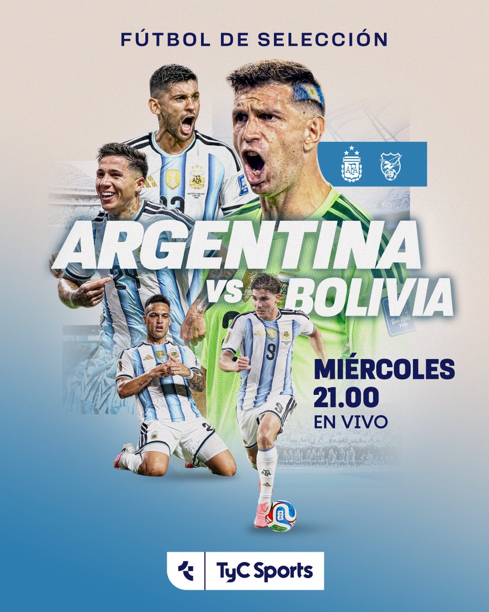 TyCSports's tweet photo. ¡La Selección juega en casa! Desde el estadio Mario Alberto Kempes, Argentina enfrenta a Bolivia en vivo por TyC Sports. https://t.co/w0OH2QxrOG