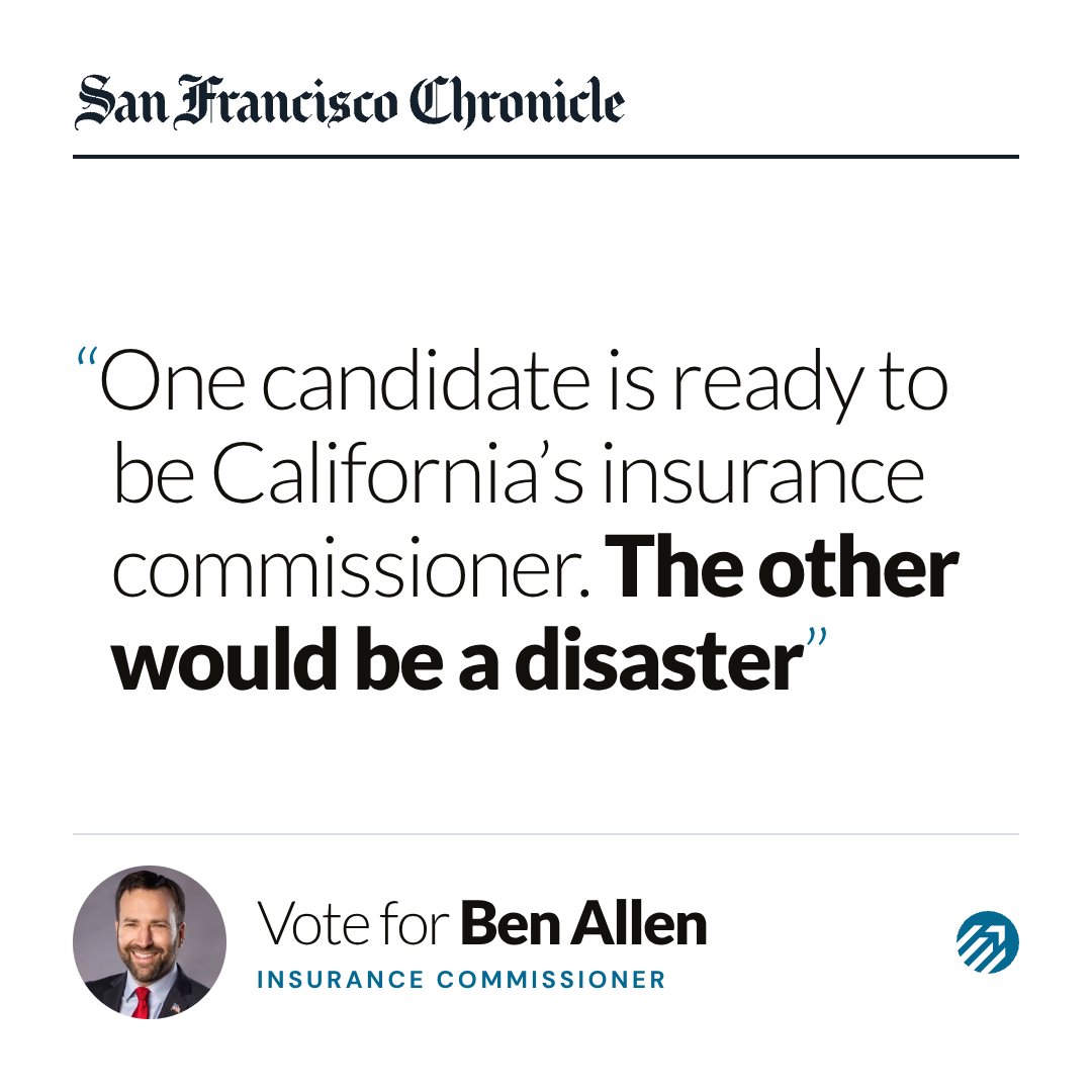 GrowSF's tweet photo. The Chronicle says Jane Kim would be a disaster as California’s insurance commissioner. We agree.

Vote for Ben Allen this November. https://t.co/038AcrZC5k