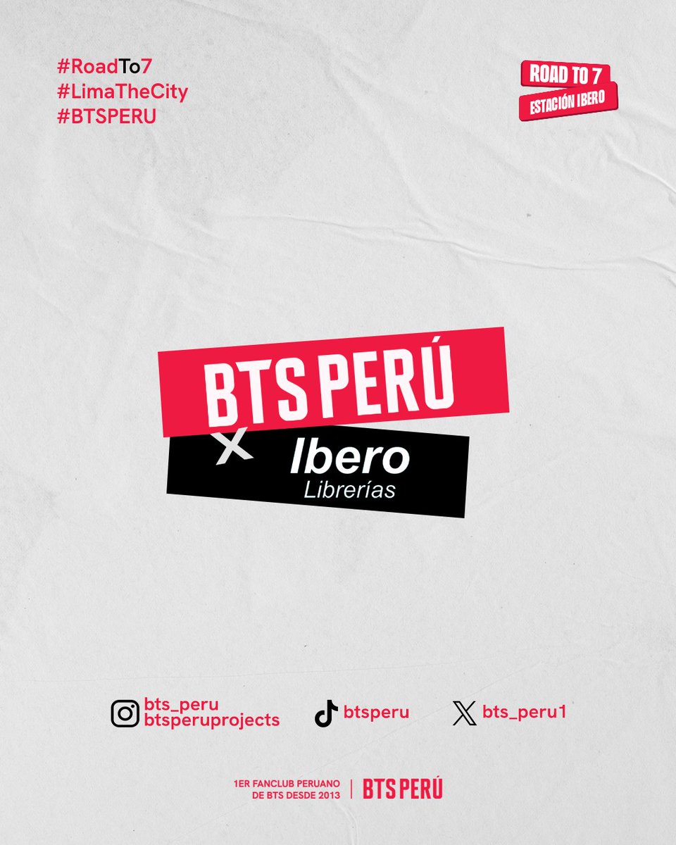 bts_peru1's tweet photo. 📚 ¡Ibero se suma a ROAD TO 7! 💜

Y con libros que ya conocemos por BTS 👀
El Principio, La metamorfosis, Tokio Blues, Beyond the Story...

🏷️ Usa el código ROAD TO 7 y obtén 10% de descuento en libros seleccionados, del 29 de septiembre al 8 de octubre. No acumulable con otras promociones.

✨Además, quienes utilicen el código podrán disfrutar del Tattoo y Glitter Bar. el cual estará disponible el 9 y 10 de octubre, desde las 10 a. m.

📸 Y hasta el 10 de octubre, también podrás pasar por el Photo Oportunity y llevarte una foto de recuerdo.

📍 Disponible Ibero Larcomar 

Ven con tu ARMY favorita 🫶

#RoadTo7 #LimaTheCity #BTSPERU