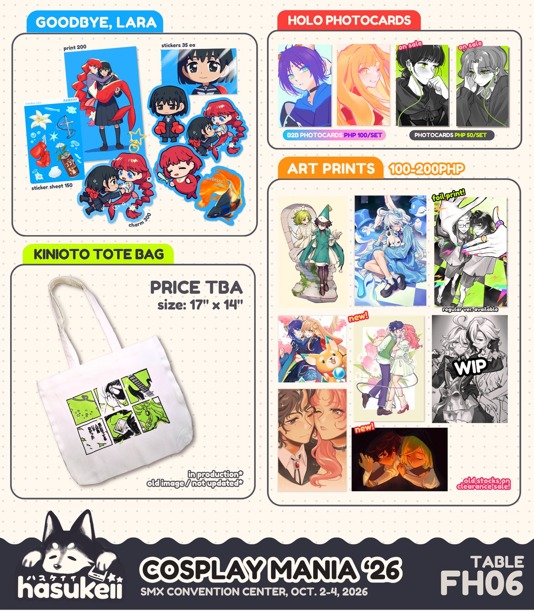 hasukeii's tweet photo. [🐺RT ] — cosplay mania 2026 catalogue💫

am bak with more sayolara EHEHEH 🐟🐟🐟

🏷️goodbye lara, cosmic princess kaguya, mitsuaya, arkco, witch hat atelier 
📍 Artist Alley FH-06 Wan Wan Wanderland

✉️DM for reservation, strictly PAYO

#Cosmania2026 
#FanfairAtCosplayMania2026 https://t.co/NorJZjKtnh