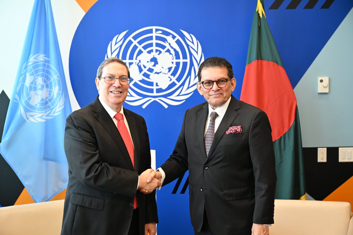 UN_PGA's tweet photo. Today, I was pleased to meet with H.E. Mr. Bruno Rodríguez Parrilla, Minister for Foreign Affairs of Cuba. We discussed the role of the General Assembly and Cuba’s expectations for the 81st session, as well as the humanitarian situation in Cuba and the upcoming General Assembly consideration of the resolution on the embargo against Cuba.
