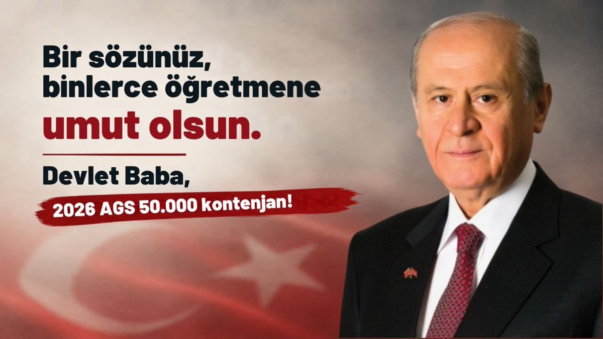 MayraPeak's tweet photo. Türkiye Yüzyılı hedeflerimiz doğrultusunda 2026 AGS ile MEB Akademisi'ne 50 bin alım yapılmasının şart olduğuna inanıyor, Sayın Devlet Bahçeli'nin desteğini umutla bekliyoruz. @dbdevletbahceli @MHP_Bilgi @PrfDrFilizKilic @ersoyruhi @Eyupyildizlar #AGS50BinDevletBeyle https://t.co/MEBxmoNQ0B