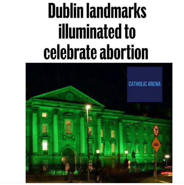 BenGilroyIRL's tweet photo. How fucking far have we fallen as a country lighting up Dublin landmarks to celebrate abortion?

I see a child’s life being ended in the womb. To me, celebrating that is depraved. It makes me fucking ashamed to be Irish. 

The media, left and a weak government have got us here. https://t.co/tn8awR56IU
