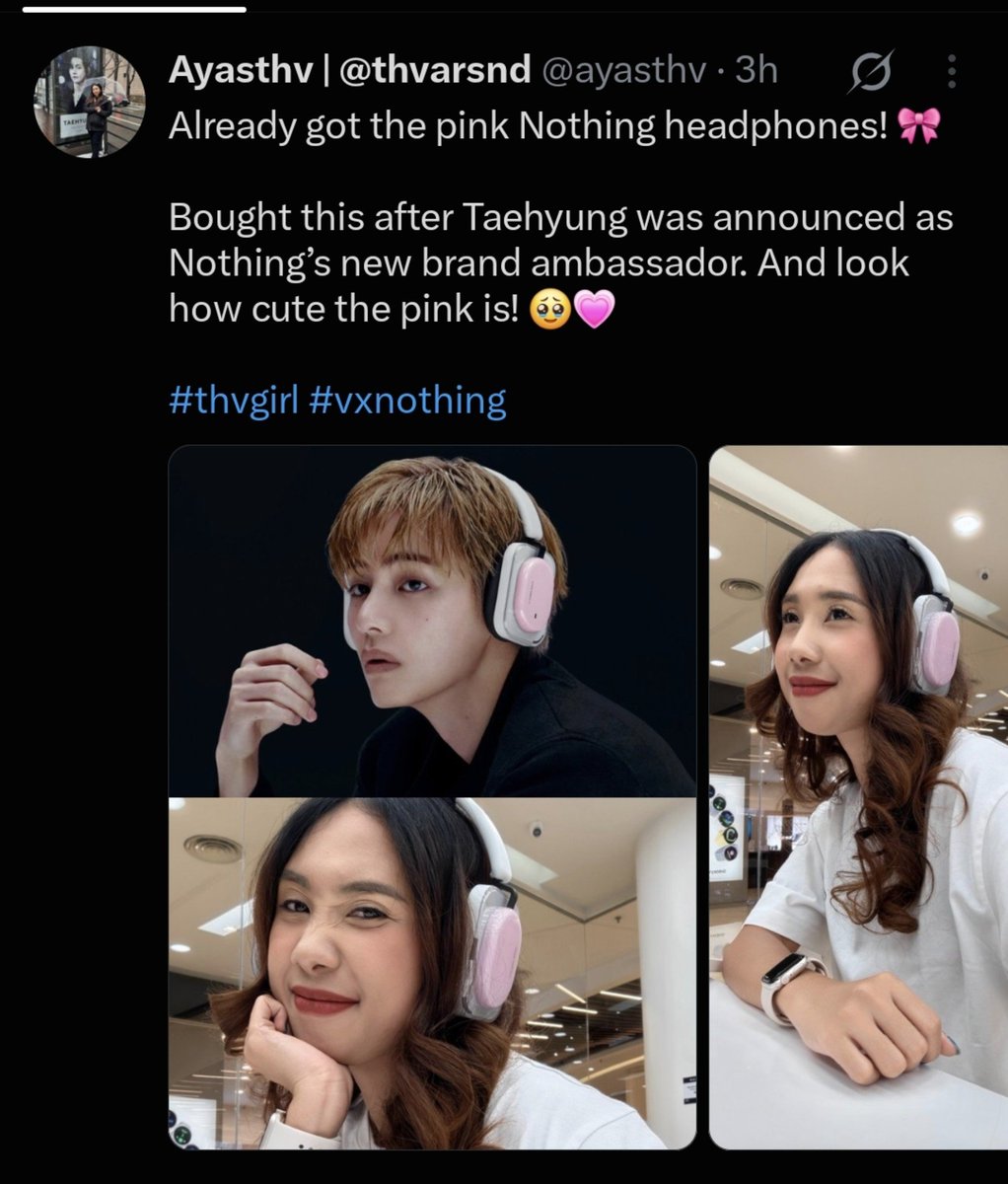 godthvs's tweet photo. its not even been a full day since #TaehyungxNothing was announced and i've already seen so many fans buy the new headphones, thv fans don't play about him at all! https://t.co/6j7vAf308M