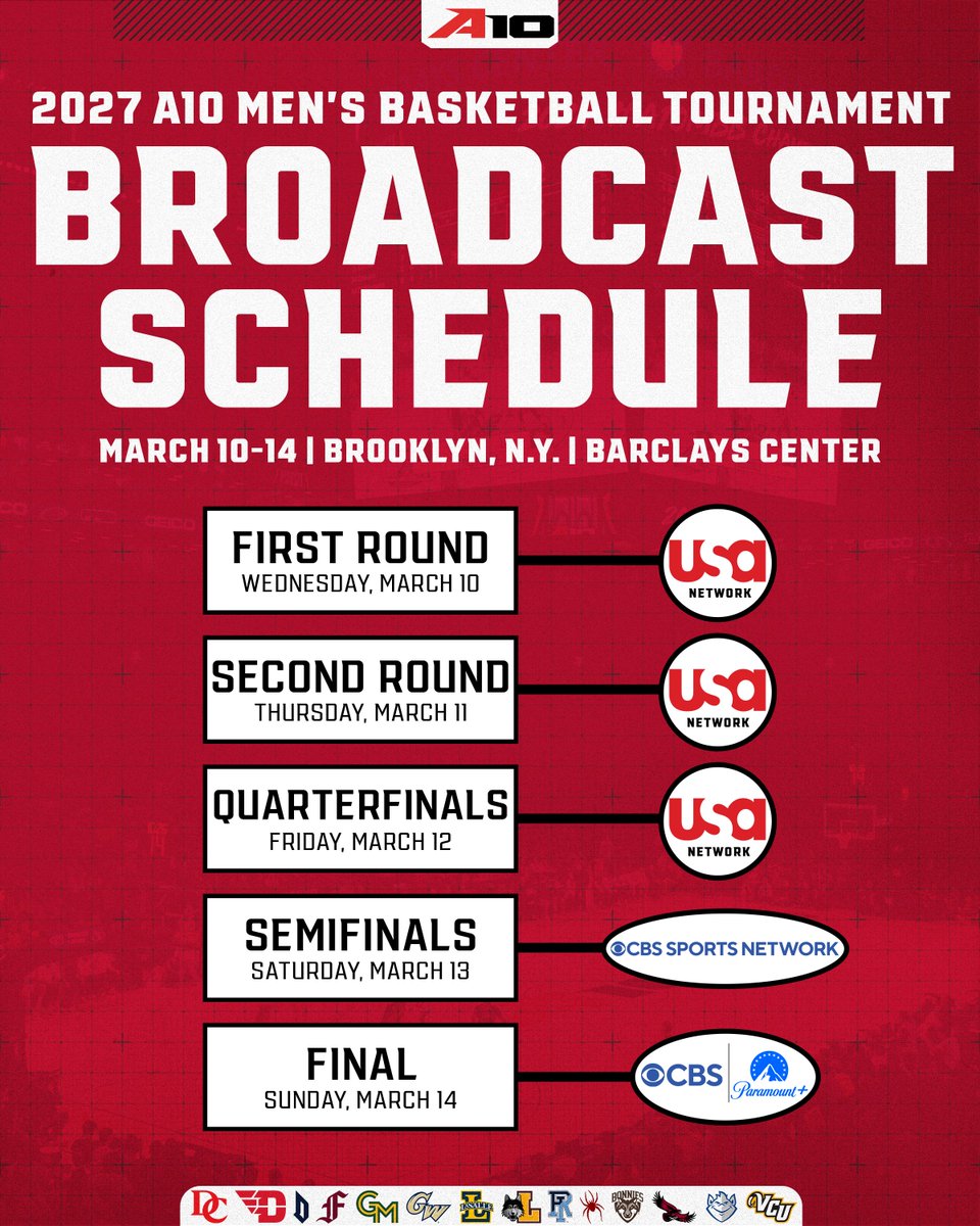 atlantic10's tweet photo. All roads lead to Brooklyn 🏙️

The 2027 #A10MBB Tournament returns to @barclayscenter in March. Mark your calendars now! 🗓️

🔗 https://t.co/nT0JnBjlVe https://t.co/etoy4fV7F6