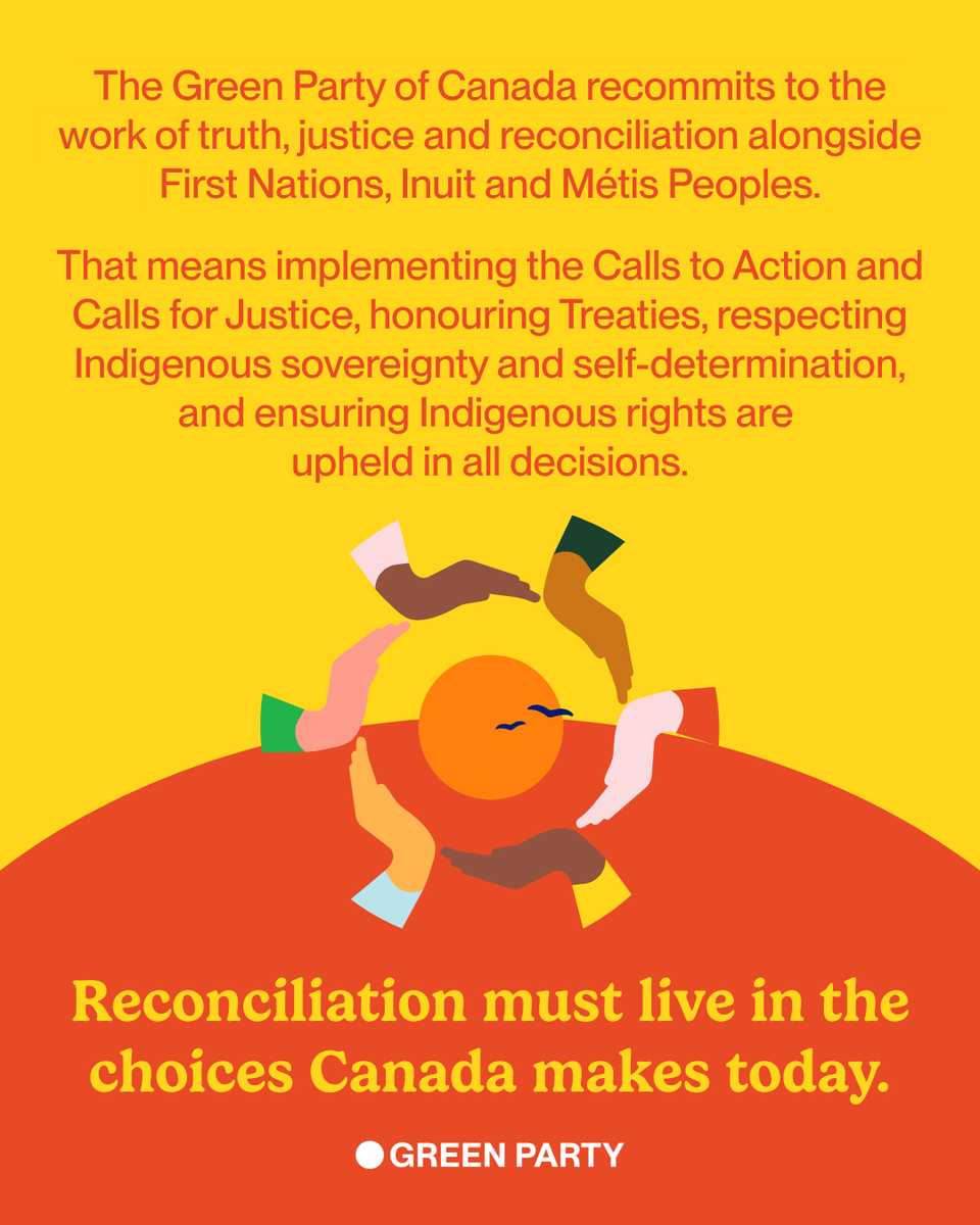 CanadianGreens's tweet photo. Reconciliation is a responsibility we all share. Greens are committed to turning that responsibility into action through accountability, justice and meaningful change, today and every day. https://t.co/2EDdklcAWw