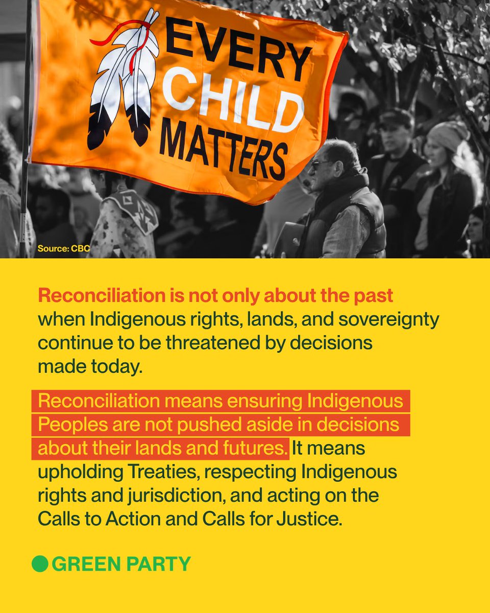 CanadianGreens's tweet photo. Reconciliation is a responsibility we all share. Greens are committed to turning that responsibility into action through accountability, justice and meaningful change, today and every day. https://t.co/2EDdklcAWw