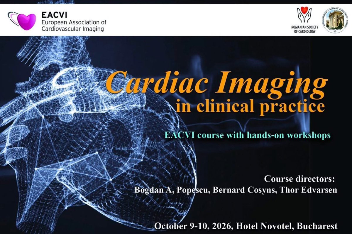 EACVIPresident's tweet photo. π« Cardiac Imaging in Clinical Practice | Bucharest 9β10/10/26
Join #EACVI for 2 days of #CVImaging with experts fromπ·π΄& abroad
πΉ Expert presentations
πΉ Clinical case discussions
πΉ Hands-on workshops
πΉ Knowledge exchange
π https://t.co/pPDKn2OqTJ
π https://t.co/F8gY7YQ7Be https://t.co/hYJG82PMWe