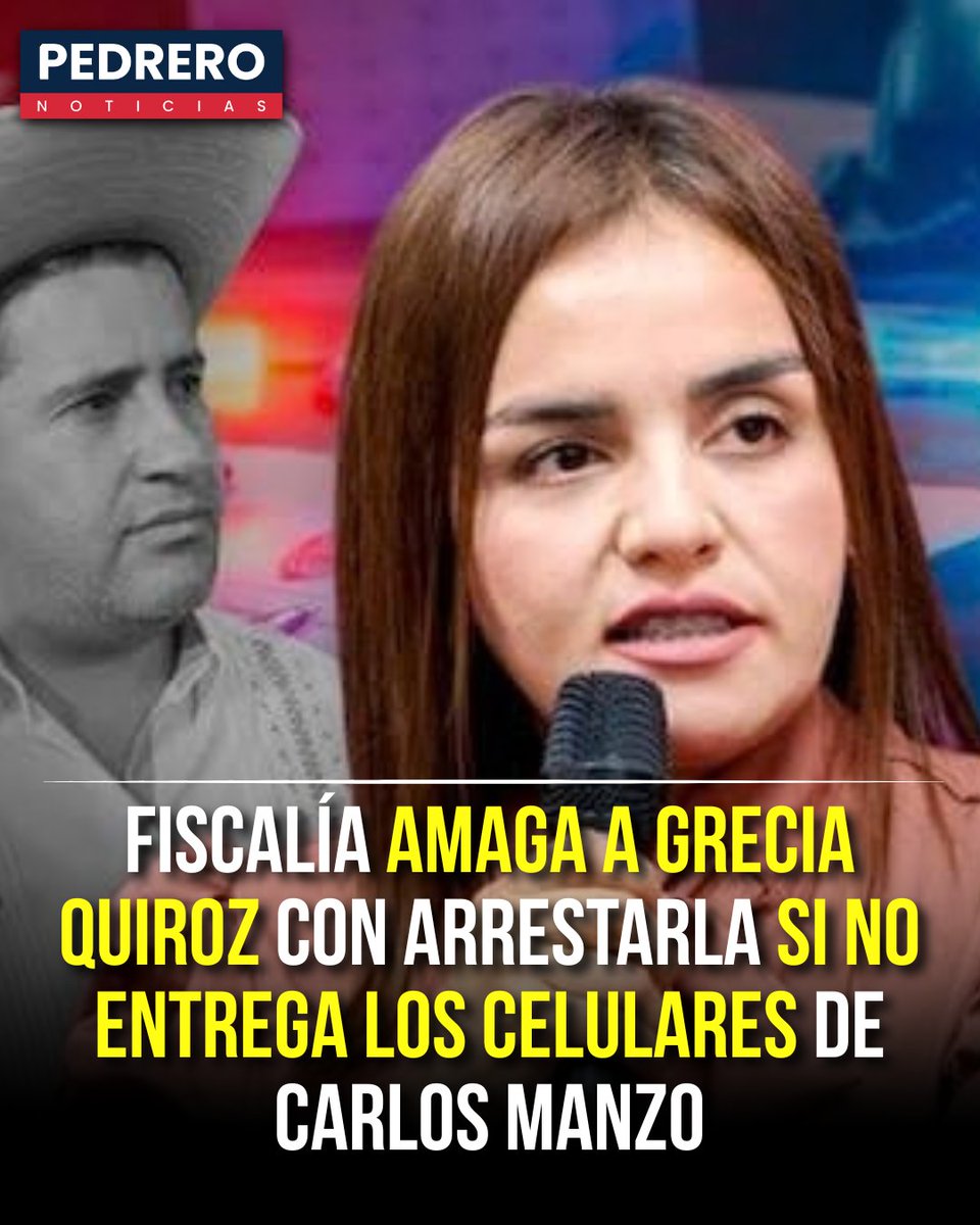 YosoyPedrero's tweet photo. 🚨 OJO: FISCALÍA AMAGA A GRECIA QUIROZ CON ARRESTARLA SI NO ENTREGA LOS CELULARES DE CARLOS MANZO

La Fiscalía General del Estado de Michoacán advirtió que Grecia Quiroz podría enfrentar medidas de apremio que llegarían hasta el arresto si persiste en no entregar los teléfonos celulares que pertenecían a su esposo, el exalcalde de Uruapan, Carlos Manzo.

El vicefiscal Israel Vega Rodríguez informó este martes 29 de septiembre que la Fiscalía ya prepara un nuevo requerimiento formal para obtener los dispositivos, considerados relevantes para continuar con las investigaciones del homicidio de Manzo.

El funcionario explicó que, si la alcaldesa mantiene su negativa, las medidas de apremio pueden escalar y llegar incluso al arresto. También señaló que podría abrirse una carpeta de investigación por una posible obstrucción de la justicia, aunque aclaró que hasta el momento no existen elementos suficientes para iniciar una investigación directa contra Quiroz por el homicidio.

La Fiscalía busca analizar los teléfonos para realizar peritajes y determinar, entre otros puntos, si existió alguna alteración o modificación en la cuenta de WhatsApp de Carlos Manzo antes o después de su asesinato.