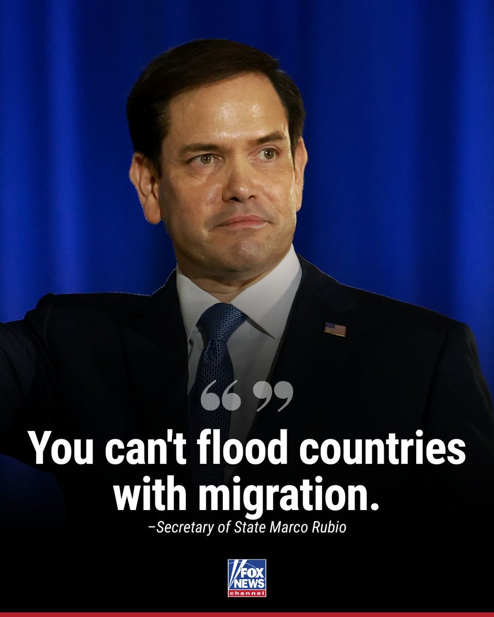 FoxNews's tweet photo. Secretary of State Marco Rubio warns European nations about the consequences of mass migration, arguing governments must maintain control of their borders.

Rubio tells "Hannity" that unchecked migration can create serious security and social challenges as European countries continue debating immigration policy.