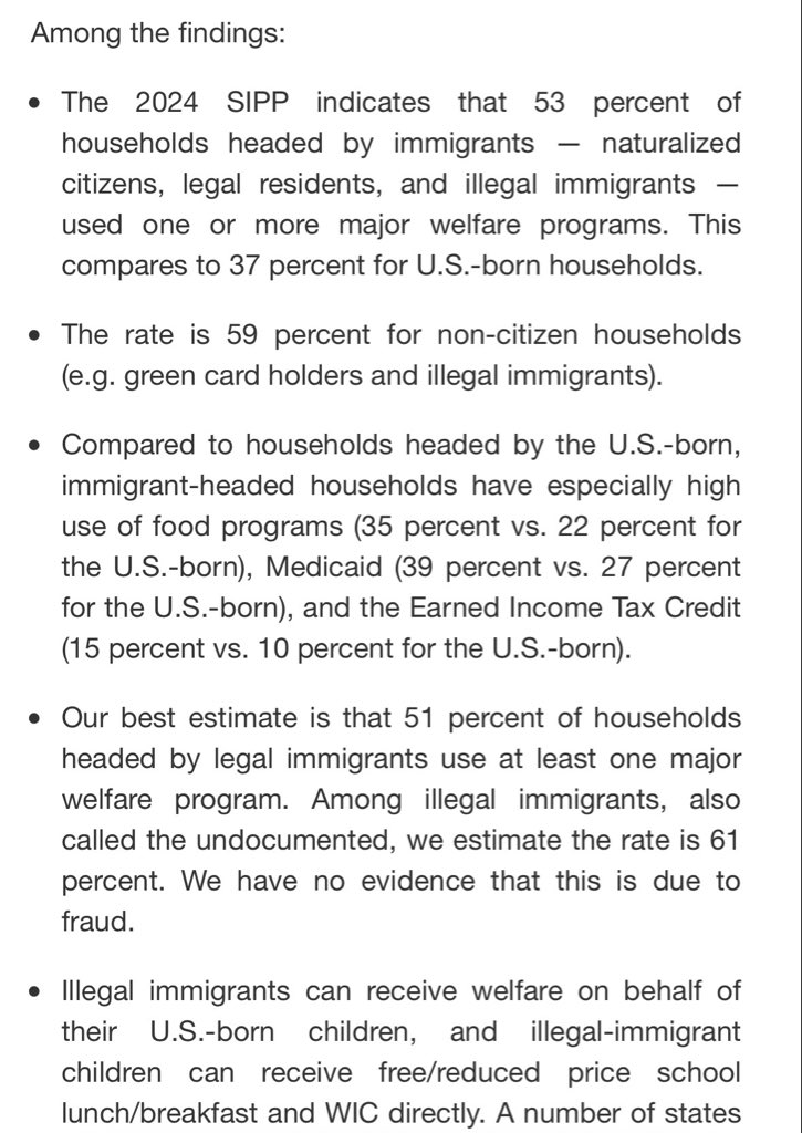 DanW481's tweet photo. @shewatchestrash @RichardHanania It’s not a conspiracy. Immigrant households are about 7X more likely to rely on welfare than White households. 50%+ vs 7.9% according to the Center for Immigration Studies. https://t.co/emXRkheluG
