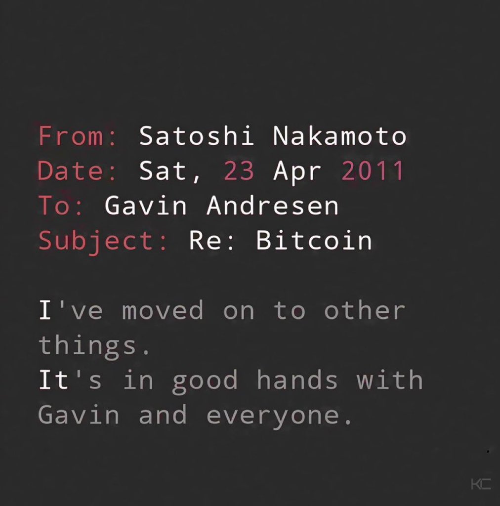 Noahhcalls's tweet photo. This was Satoshi Nakamoto last email before he disappeared. https://t.co/zOslE2oNtz