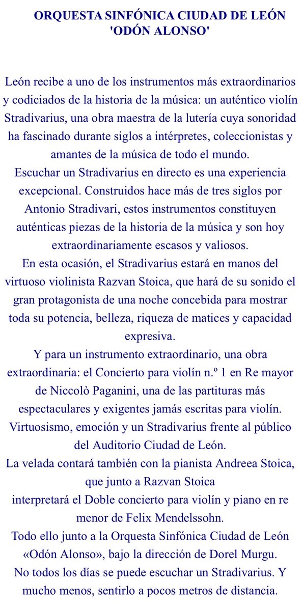 OrquestaLeon's tweet photo. Concierto: “Un Stradivarius en León”.
25 de octubre en el Auditorio de León https://t.co/A593CN25IL
