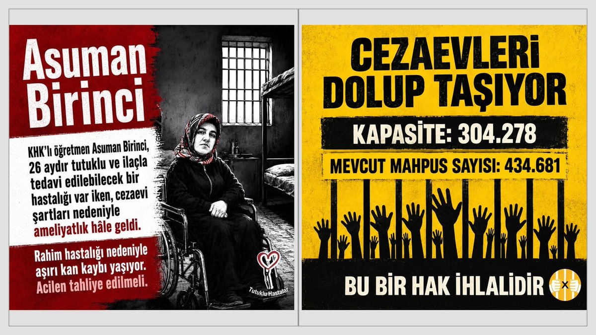cmldogan1's tweet photo. BİR ANNE İÇİN ZAMAN DARALIYOR!
26 aydır tutuklu olan KHK'lı öğretmen ve anne Asuman Birinci, cezaevi koşullarında ağırlaşan rahim hastalığı nedeniyle ciddi kan kaybı yaşıyor, kan değerleri kritik düzeyde.
Hayati riski var.
Acilen tahliye olup tedavi edilmeli!
CezaevleriDolduTaştı https://t.co/53HXdC136r