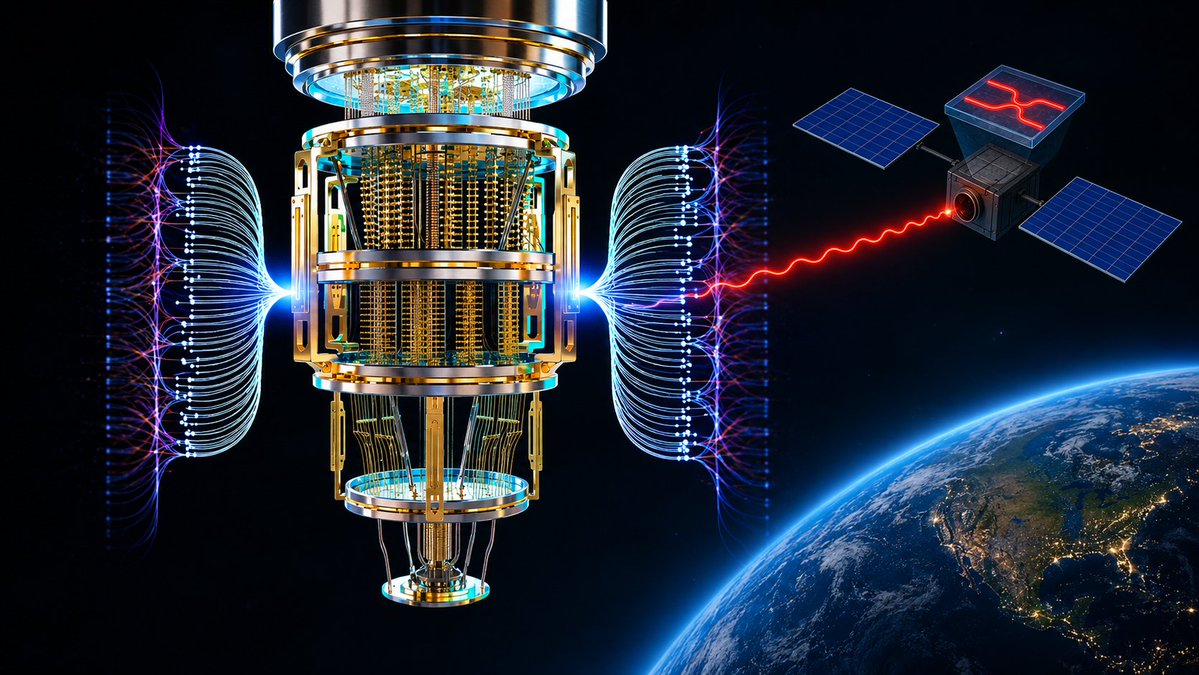 Qtumanalysis's tweet photo. THERE'S NOW A QUANTUM PROCESSOR IN SPACE.

An international team put a small photonic quantum processor on a nanosatellite, launched it on a SpaceX Falcon 9, and ran it in low Earth orbit for eight months and the paper came out last week.

The machine is tiny, a source that makes pairs of photons, a glass chip that routes them through six programmable paths, and six detectors to catch them at the end.

The launch broke it almost immediately with three of the six detectors failing, radiation kept degrading the three that survived. So the team reprogrammed the chip from the ground to route photons toward the working detectors and turned up the voltage on the damaged ones to claw back signal.

Although it still did the one thing it was sent to prove. Two identical photons meeting on the chip interfered the way only quantum particles can, with a visibility of 0.908, well above the 0.5 ceiling classical light can reach. 

Satellites already collect far more data than they can send back down, most of what an imaging satellite sees gets thrown away before it ever reaches Earth. A processor in orbit that can crunch that data on board changes what a satellite is worth. The same photons that compute can also be sent between satellites, which is exactly how a quantum internet gets built, China already runs quantum encryption links from orbit, and IonQ is putting optical terminals into space. 

Space turns out to be a natural home for photonic quantum hardware, no atmosphere to scatter the light, nothing but vacuum between nodes.

It hasn't processed any satellite data yet, and two photons is a long way from useful. 

$INFQ $IONQ $QNT