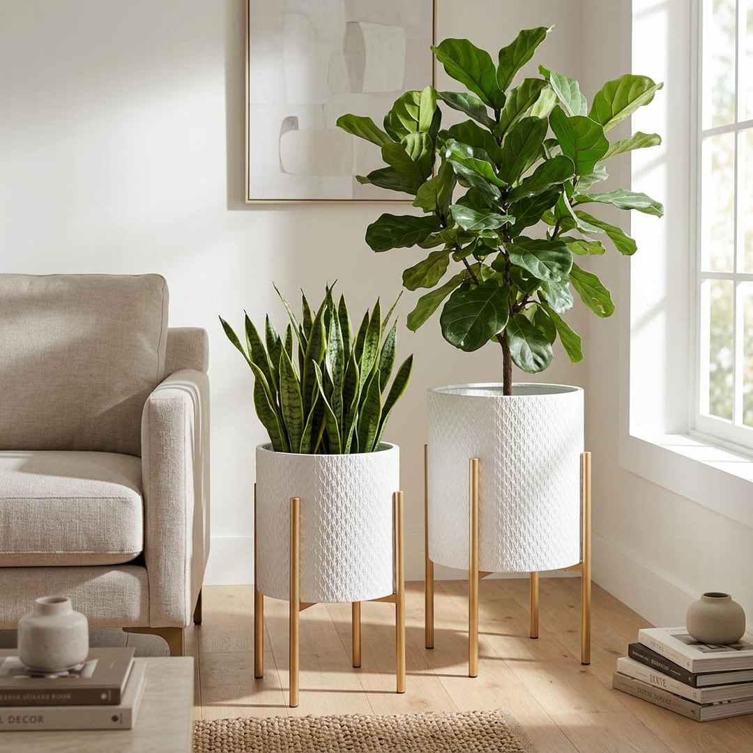 danieljdevries's tweet photo. Planters are where a room picks up its personality.

These planters range from white textured pots on gold stands to blush stripes, a handled stoneware jug, and gold-veined clouds. Four shapes, four moods, and a place for all of them on a shelf, patio, or windowsill.

The way shoppers find home decor keeps shifting across ecommerce, omnichannel, social, and AI, and the product photo is the one asset that travels through every channel. We build for that omnichannel challenge by providing site-ready photography, so partners can go live on their ecommerce site and social without waiting on a new shoot.

Where does your customer usually spot a new planter first: online search, a social feed, or the store aisle?

#WholesaleDecor #SagebrookHome