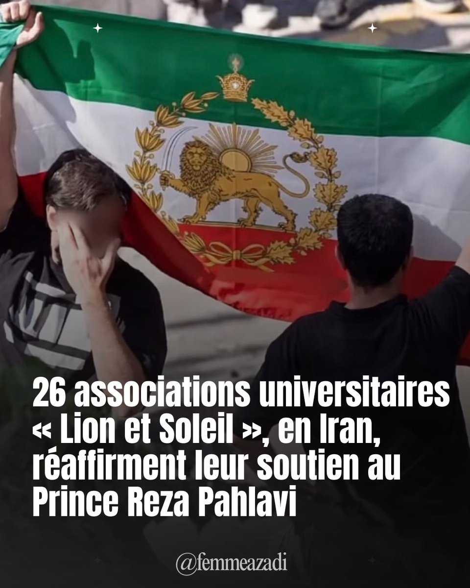 femmeazadi's tweet photo. 26 associations universitaires en Iran ont réaffirmé leur soutien au Prince Reza Pahlavi .

Traduction de leur communiqué : « Depuis un demi-siècle, le pouvoir sectaire de la République islamique, à travers sa politique belliciste menée sur notre territoire et son recours à un système autoritaire et totalitaire, a plongé non seulement l’Iran, mais aussi le Moyen-Orient et le monde, dans l’instabilité et l’insécurité.

Bien que l’appareil de propagande du régime tente désespérément de dissimuler son visage hideux, le bilan des crimes commis par ce gouvernement couvert de sang, de sa répression brutale et de l’horrible mise à mort de milliers et de milliers de citoyens sans défense en l’espace de quelques jours seulement, à ses attaques contre les campus universitaires, l’arrestation d’étudiants patriotes et l’exécution de centaines de nos compatriotes iraniens, ne sera jamais effacé de la mémoire historique de la nation iranienne.

Dans l’espoir que la communauté internationale agisse de manière responsable et mette en avant la volonté du peuple iranien, nous considérons que le leadership du Prince héritier Reza Pahlavi durant la période de transition suite à  la chute de la République islamique constitue la seule voie permettant de garantir le bien-être des Iraniens. Nous insistons sur la nécessité de l’unité et de la solidarité afin d’établir un gouvernement national et de placer l’Iran sur la voie d’un pays libre, prospère et régi par l’État de droit.

Associations universitaires iraniennes Lion et Soleil »