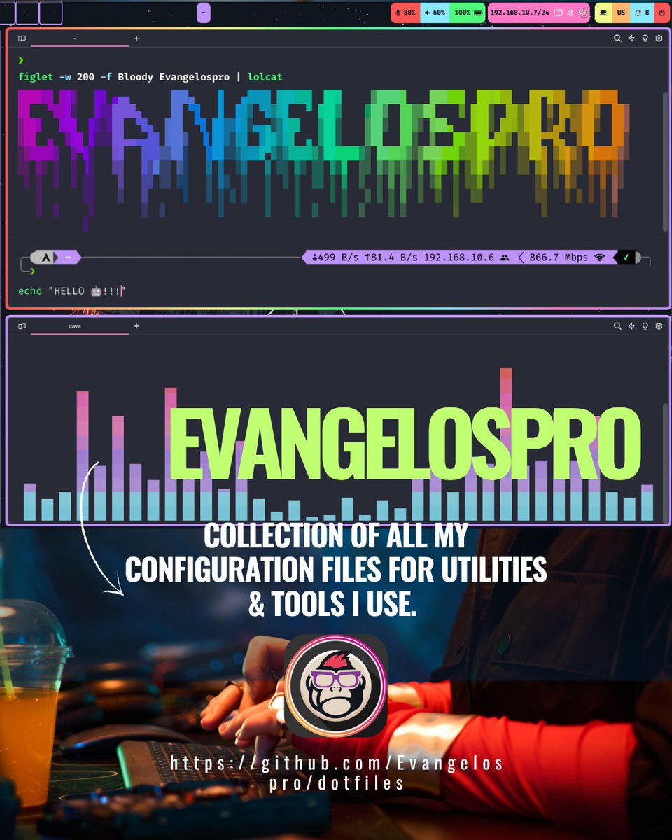 EsGeeks's tweet photo. 🐧⚙️🎯 Evangelospro dotfiles | Arch reproducible con Hyprland

chezmoi + rebos. Setup modular con flag isHacking para CTFs.

Hyprland, Ghostty, ZSH y tooling de pentest listo.

https://t.co/1kQpeAaf6r

#dotfiles #archlinux #hyprland #ctf #pentesting #linux https://t.co/p10su7EDPC