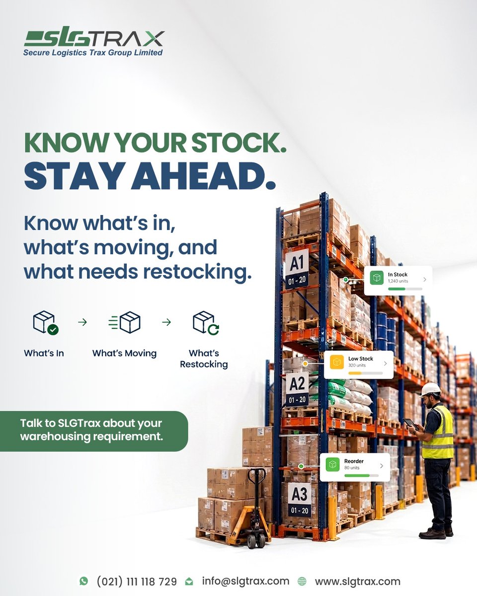 SLGTrax's tweet photo. Know what’s moving. Know what needs moving next. 

Clear inventory visibility means fewer guesses and smarter decisions from what to replenish to what to fulfil and what needs attention.

#SLGTrax #SmarterInventory #StockInSight #MoveWithClarity #BetterOps https://t.co/HqdQ7jhPht