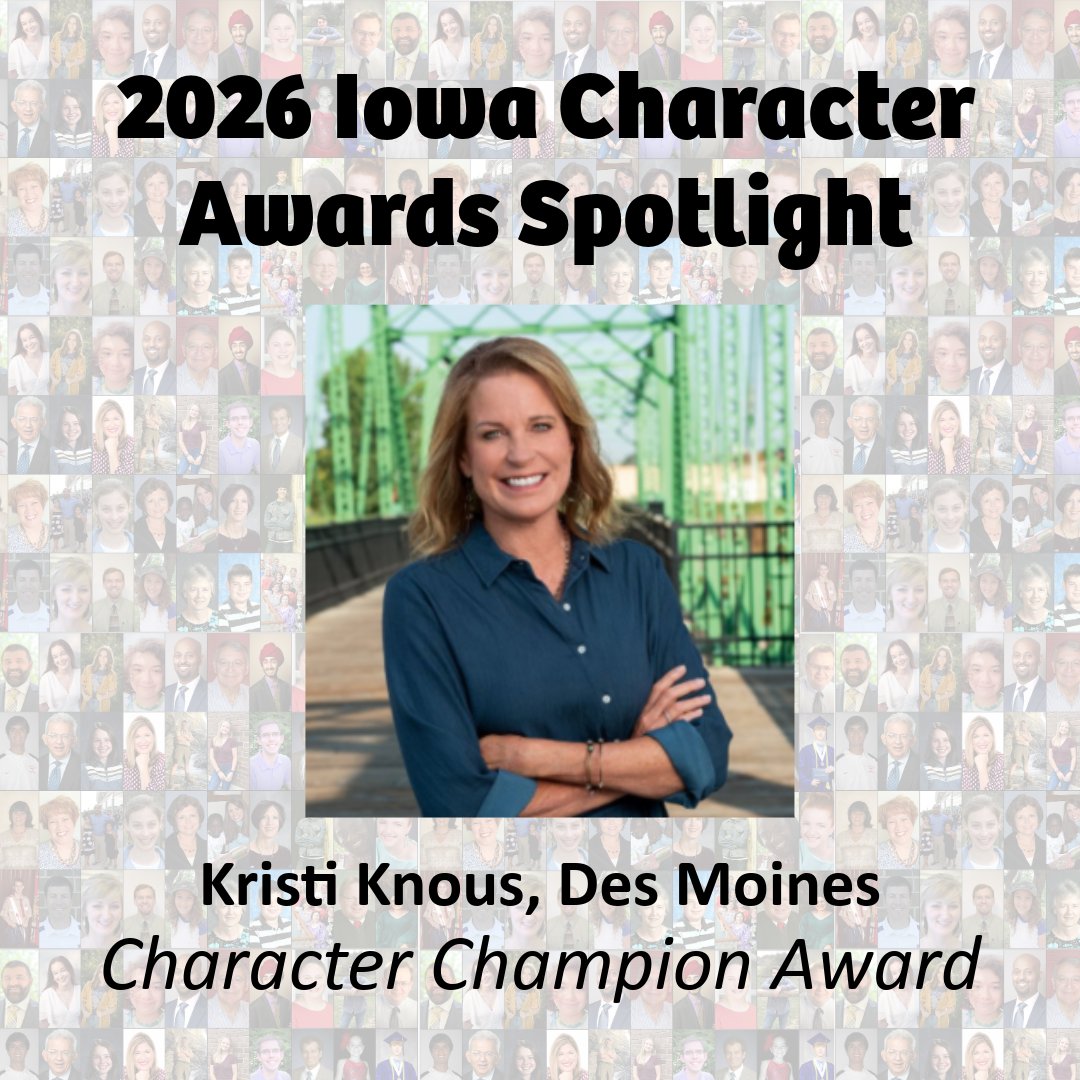 TheRayCenter's tweet photo. 💙Kristi Knous, of Des Moines, received the 2026 Character Champion Award.

💙You can learn more by watching the video here: https://t.co/ZReoZMAtWF

💙Nominate someone for a 2027 Iowa Character Award: https://t.co/Qn7p2DOJ0t

#IowaCharacterAwards #CHARACTERCOUNTS! https://t.co/Amu1SMH560