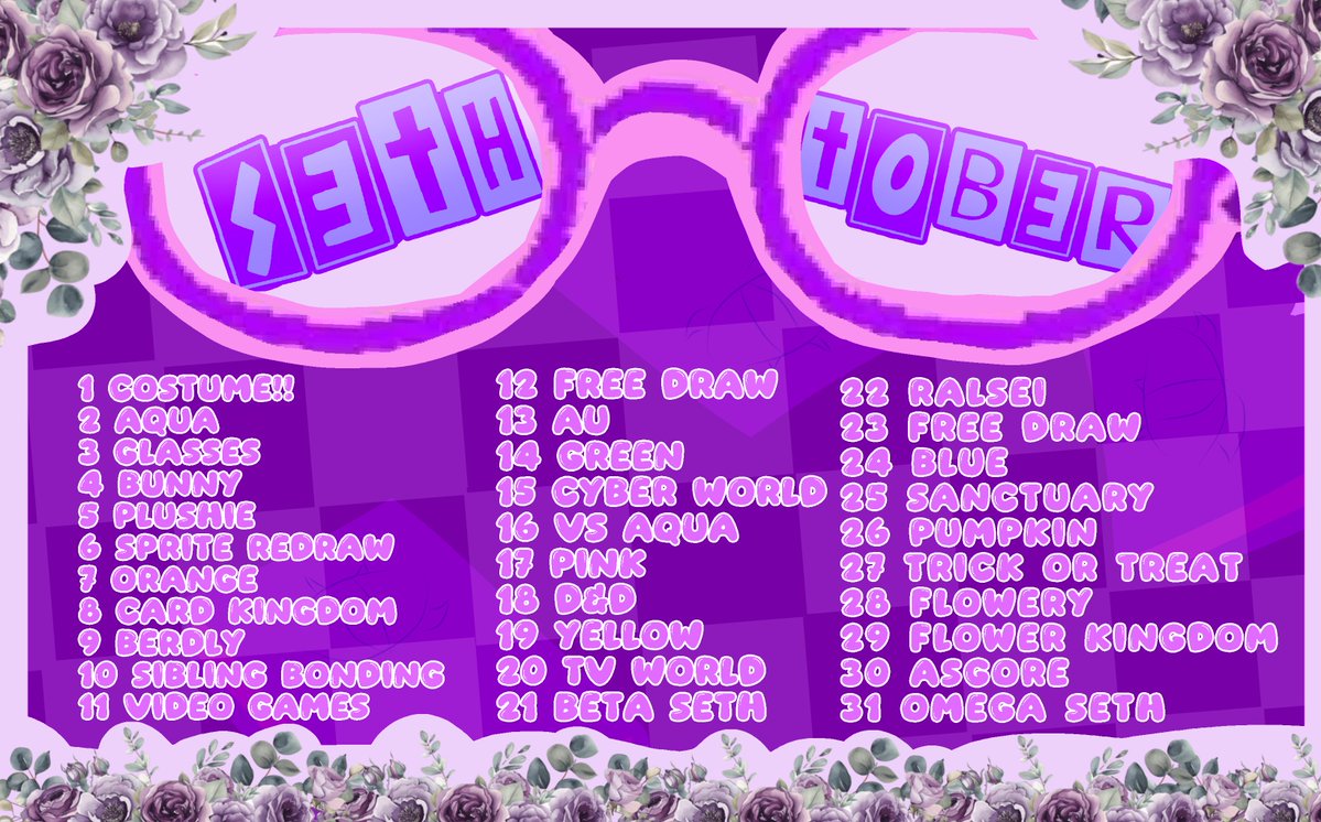 meaps123's tweet photo. Welcome to Sethtober 2026!
You're not expected to draw everyday but to have fun with it!! so I hope you all enjoy coming up with creative drawings for this!
i will try and retweet everything so use #Sethtober when postin!!
Have fun!!!!
#Sethtwt #deltarune https://t.co/X4rL5kCoBF