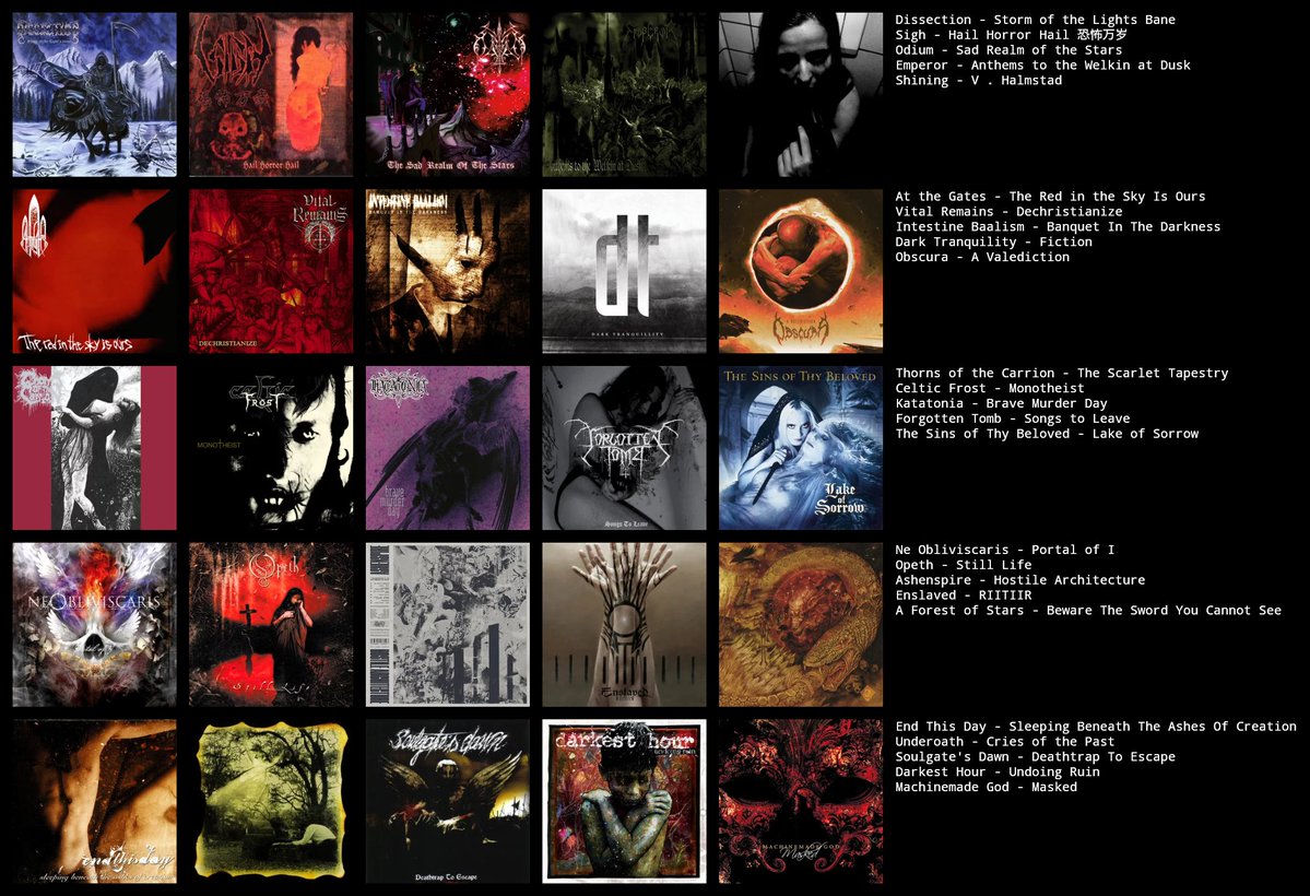 maoreidong's tweet photo. my top 5 albums from my favorite genres 
black metal 
death metal
doom metal 
prog metal 
metalcore https://t.co/KYK0H9NNsX