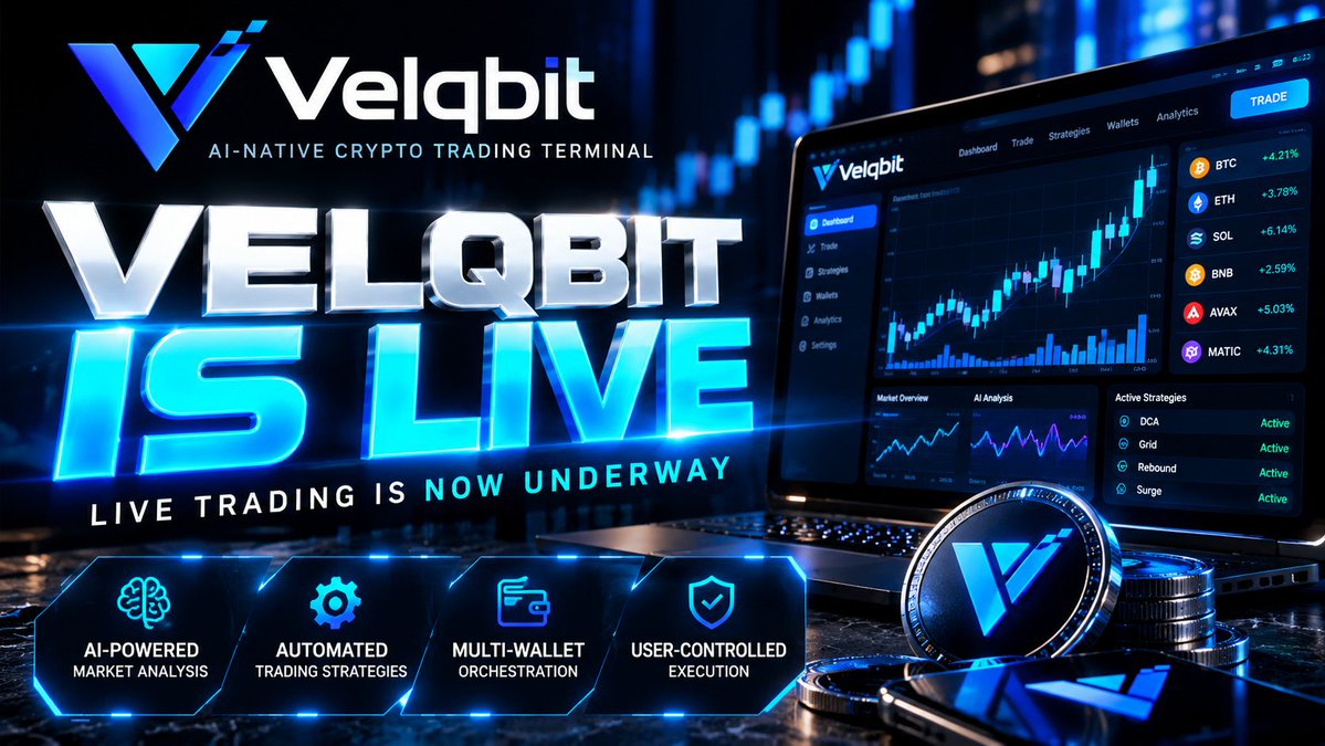 Velqbit's tweet photo. 🚨 VELQBIT IS LIVE. 🚨

The wait is over. Live trading is now underway. ⚡

🤖 AI-powered market analysis
⚡ Automated trading strategies
👛 Multi-wallet orchestration
🛡️ User-controlled execution  

The next chapter starts NOW.

🌐 Start trading: https://t.co/YrcLZzpqQC

$VELQ 🚀

#Velqbit #VELQ #Crypto #AI #DeFi #Trading

WebByAnnie

Plan Content With Ease
Organize & create posts across platforms in one spot