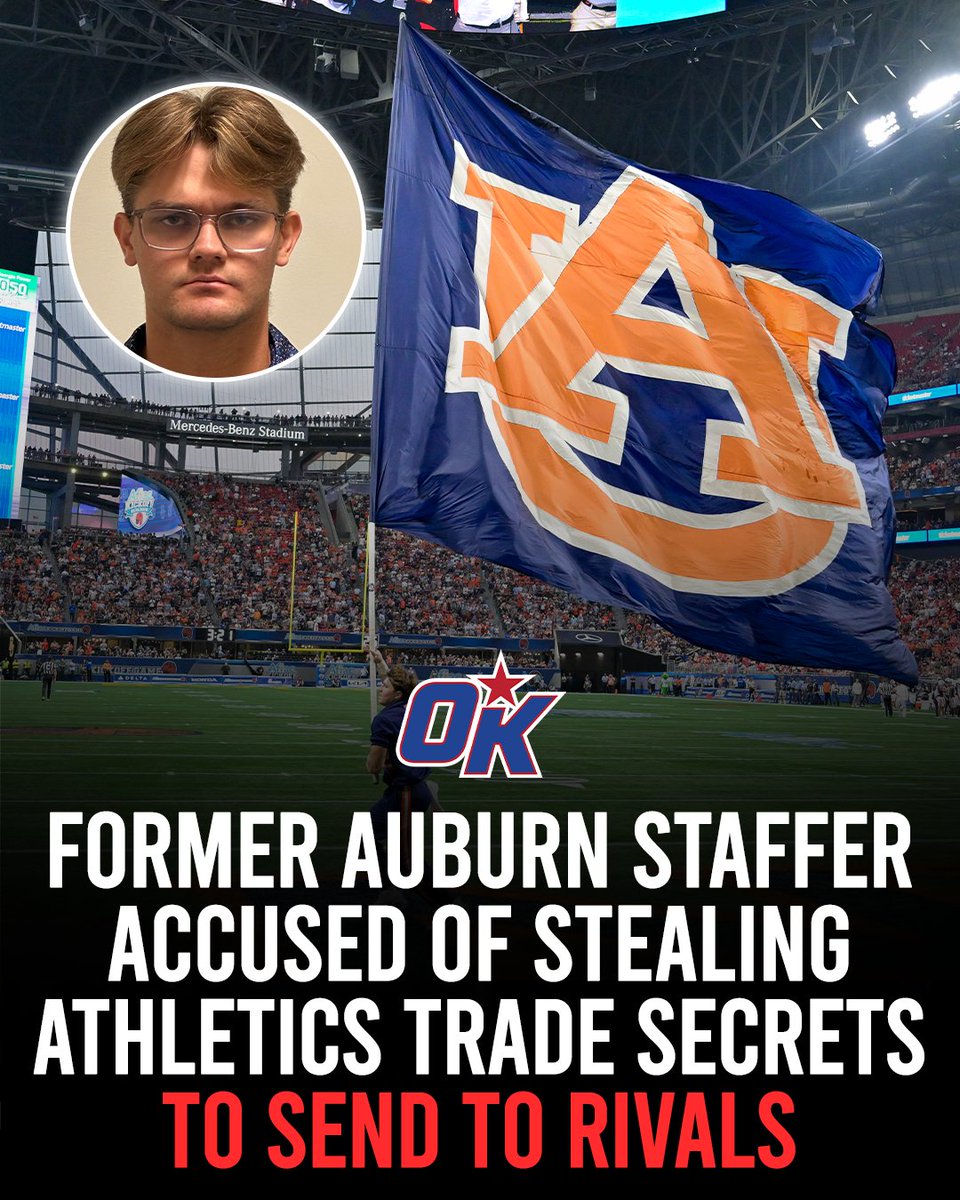 Outkick's tweet photo. A former Auburn staffer has been arrested after allegedly stealing confidential recruiting information and sending it to as many as 11 rival schools.

College football is getting more cutthroat by the day https://t.co/WDjD3sM0wS