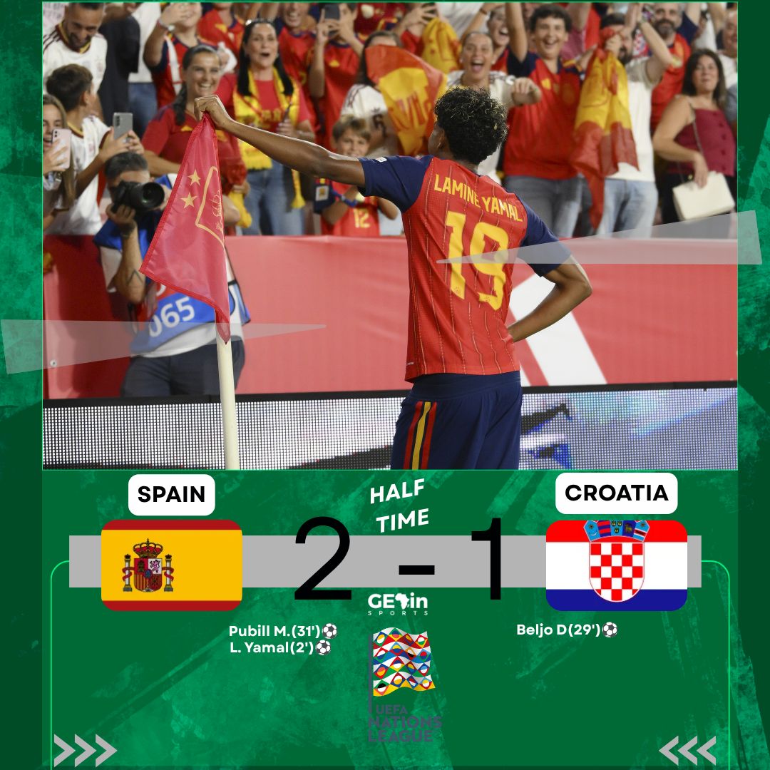 _GETinSports's tweet photo. UEAFA NATIONS LEAGUE HALF-TIME RESULTS.
Czech Republic 0:0 England
Spain 2:1 Croatia
Scotland 0:1 Switzerland
Slovenia 0:0 North Macedonia
San Marino 0:2 Albania
Yamal, Marc Pubill, and Beljo have all scored for their teams.
Red card for Sulc and Hendry https://t.co/2lixwJek41