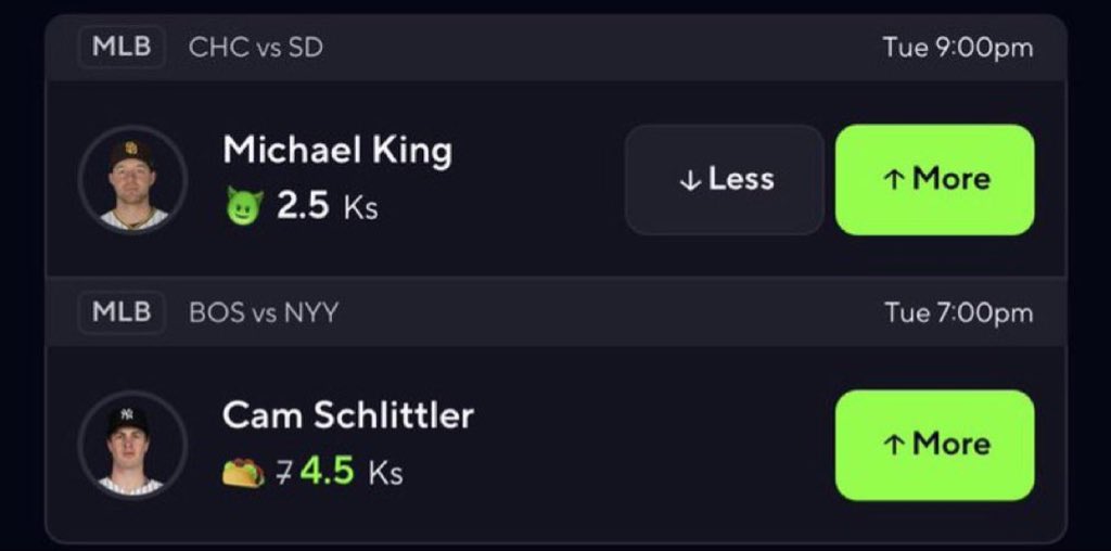BigSoloWinpid's tweet photo. 🔥 MLB K PICKS 🔥

⚾ Michael King — More than 2.5 Ks
⚾ Cam Schlittler — More than 4.5 Ks

💪 2-PICK PLAY

#MLB #MLBBets #Strikeouts #KProps #Baseball #SportsBetting #MLBPicks #Padres #Yankees

CLICK THE LINK BELOW TO JOIN MY FREE TELEGRAM GROUP FOR VIP BANG👇

https://t.co/PfUdadWRlm