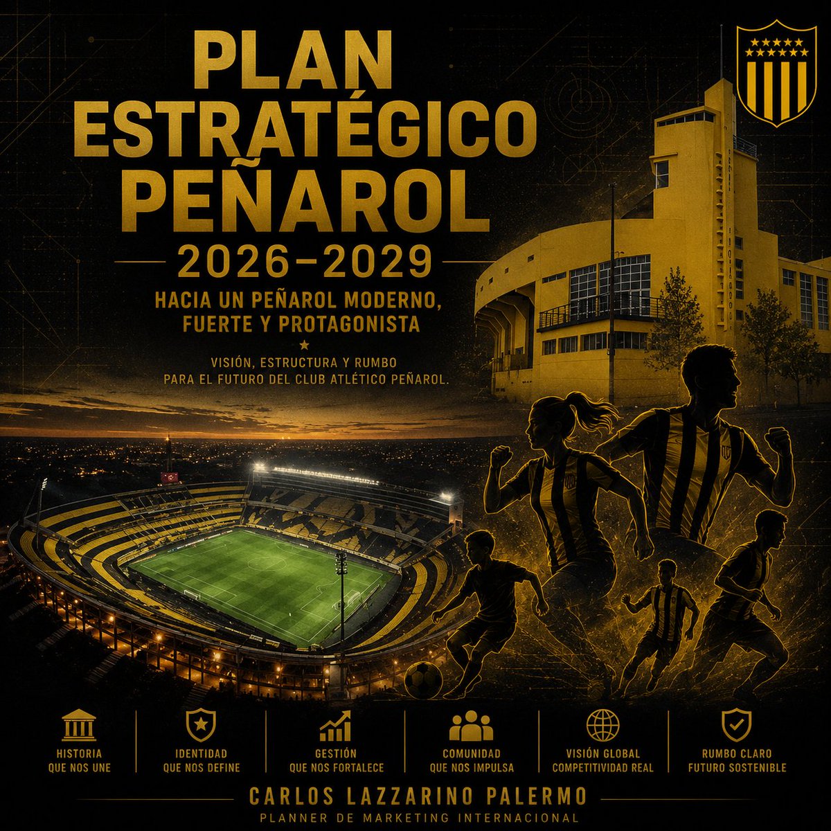 lazzarinocarlos's tweet photo. Voy a compartir todas las imágenes que componen el Plan Peñarol 2026–2029, un trabajo que comenzamos a desarrollar desde enero de este año.

Para quienes  “critican” por utilizar IA: sí, las imágenes fueron realizadas con IA, pero todo su contenido fue extraído del Plan matriz, elaborado en PDF. La herramienta fue simplemente el medio para presentar visualmente sus contenidos.

La idea es que puedan conocer cómo se estructura este programa estratégico y todos los temas que aborda.

El Plan completo puede descargarse en https://t.co/LRO2EECCAD.