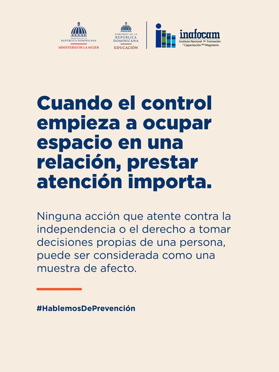 INAFOCAMRD's tweet photo. Preguntar si llegaste bien puede ser cariño. Necesitar saber dónde estás todo el tiempo es diferente.
Cuando la preocupación se convierte en vigilancia, prestar atención importa.
Reconocer las señales también es prevención.
#HablemosDePrevención #MMujerRD https://t.co/Up4Ufv5R42