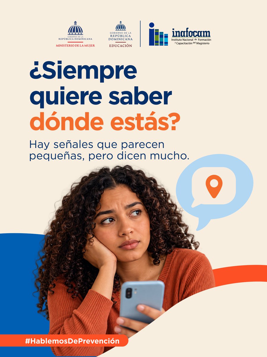 INAFOCAMRD's tweet photo. Preguntar si llegaste bien puede ser cariño. Necesitar saber dónde estás todo el tiempo es diferente.
Cuando la preocupación se convierte en vigilancia, prestar atención importa.
Reconocer las señales también es prevención.
#HablemosDePrevención #MMujerRD https://t.co/Up4Ufv5R42