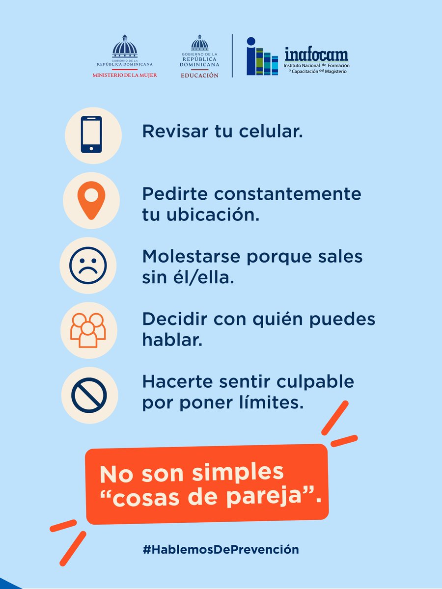 INAFOCAMRD's tweet photo. Preguntar si llegaste bien puede ser cariño. Necesitar saber dónde estás todo el tiempo es diferente.
Cuando la preocupación se convierte en vigilancia, prestar atención importa.
Reconocer las señales también es prevención.
#HablemosDePrevención #MMujerRD https://t.co/Up4Ufv5R42