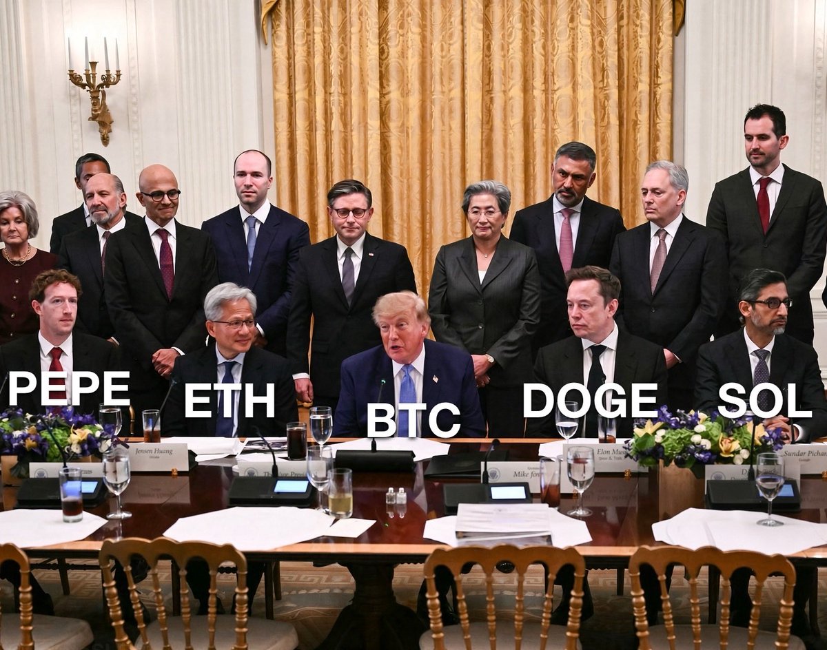 CryptoSLE10's tweet photo. The big dogs at the AI summit sitting next to Trump and Zuck is there too 😂 $DOGE https://t.co/NhfRl792Ah