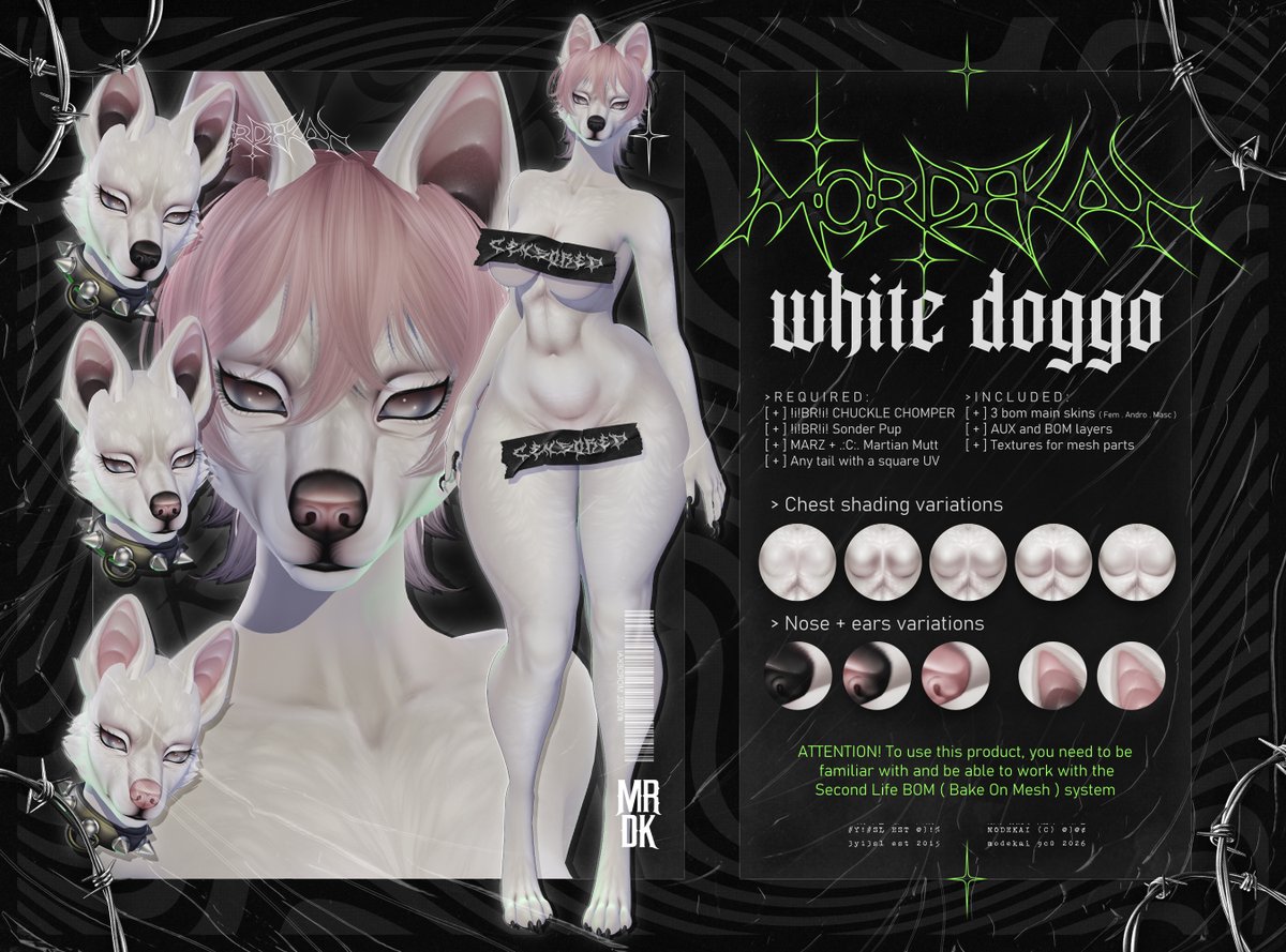 Ar4ieY's tweet photo. https://t.co/BHiodjfL0p
Y!3SL MRDK : WHITE DOGGO // Y!3SL MRDK : BLACK DOGGO GOT UPDATE!

WHATS NEW?
Added new variations for nose and ears!

If you didn't recived and update, please use redelivery on Marketplace or contact me for update!

#SecondLife . #FurrySL https://t.co/83y2Wj8lwz