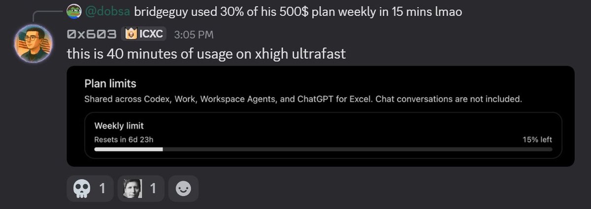 imjustnewatai's tweet photo. The $500 dollar OpenAI plan uses all your limits within 40 minutes when you use ultrafast 😭😭 https://t.co/H0fMyUz1iO