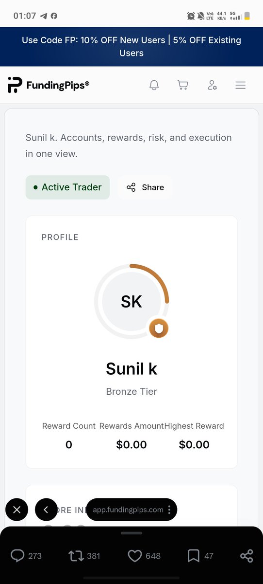 Sunilku7645's tweet photo. @fundingpips Done sir tagged with 5 friend. https://t.co/yhqqyhpBBA
