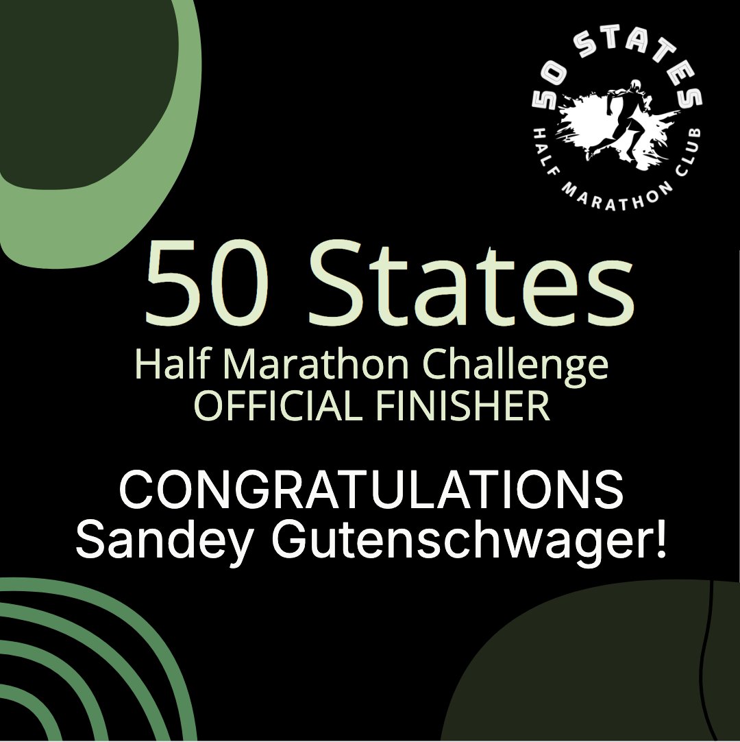 FiftyStatesHALF's tweet photo. Sandey Gutenschwager Finishes the 50 States Half Marathon Challenge™ +D.C. - From Wyandotte, Michigan:  

Congratulations to 50 States Half Marathon Club™ member, Sandey Gutenschwager from Wyandotte, Michigan, for completing the 50 States Half Marathon Challenge™ +D.C., in September 2026!  Sandey is a Life Membership member, and has been a member of our 50 states running club for almost nine years.

#50stateshalfmarathonchallengefinisher #50stateshalfmarathonchallenge #50statesfinisher #50statesrunning #50stateshalfmarathonclub #runningcommunity #halfmarathon #halfmarathons #50statesrunningclub #running
