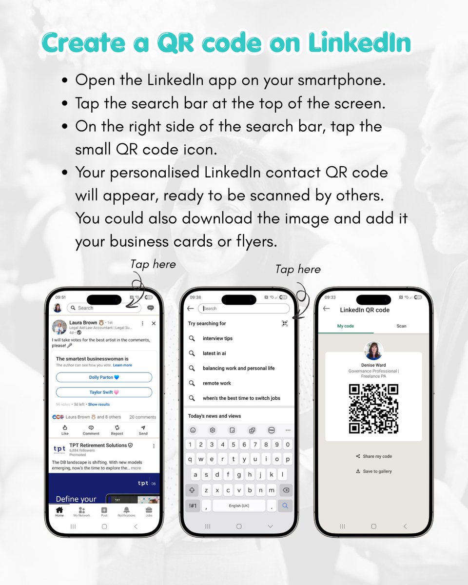 ConradFitzfmu's tweet photo. Connect with fellow networkers on LinkedIn instantly—no typing or manual searching needed. Open the app, tap the top search bar, then tap the QR code icon on the right. https://t.co/laZw0lhstU