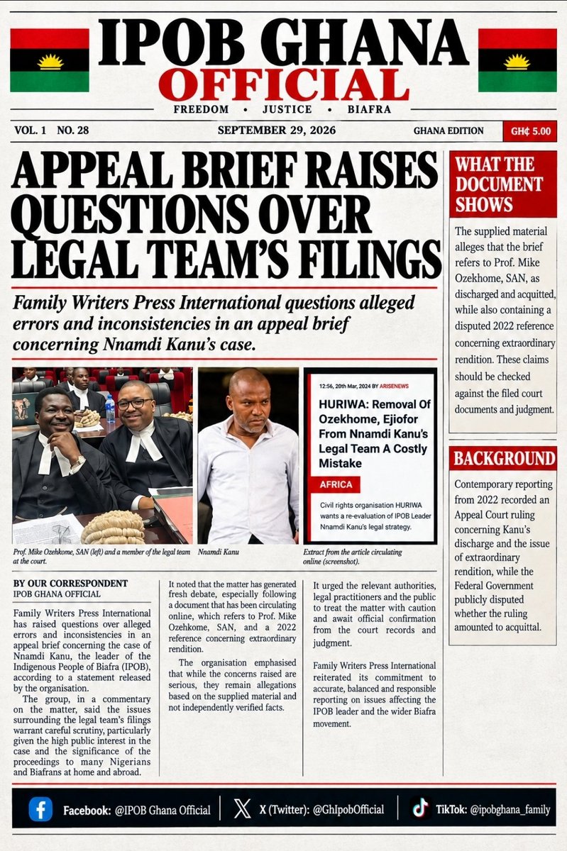 GhIpobOfficial's tweet photo. Appeal Brief Raises Questions Over Legal Team's Filings.

@radiobiafralive @real_IpobDOS @IPOB_Ashanti @ChinasaNworu https://t.co/Ir3UdUGauk