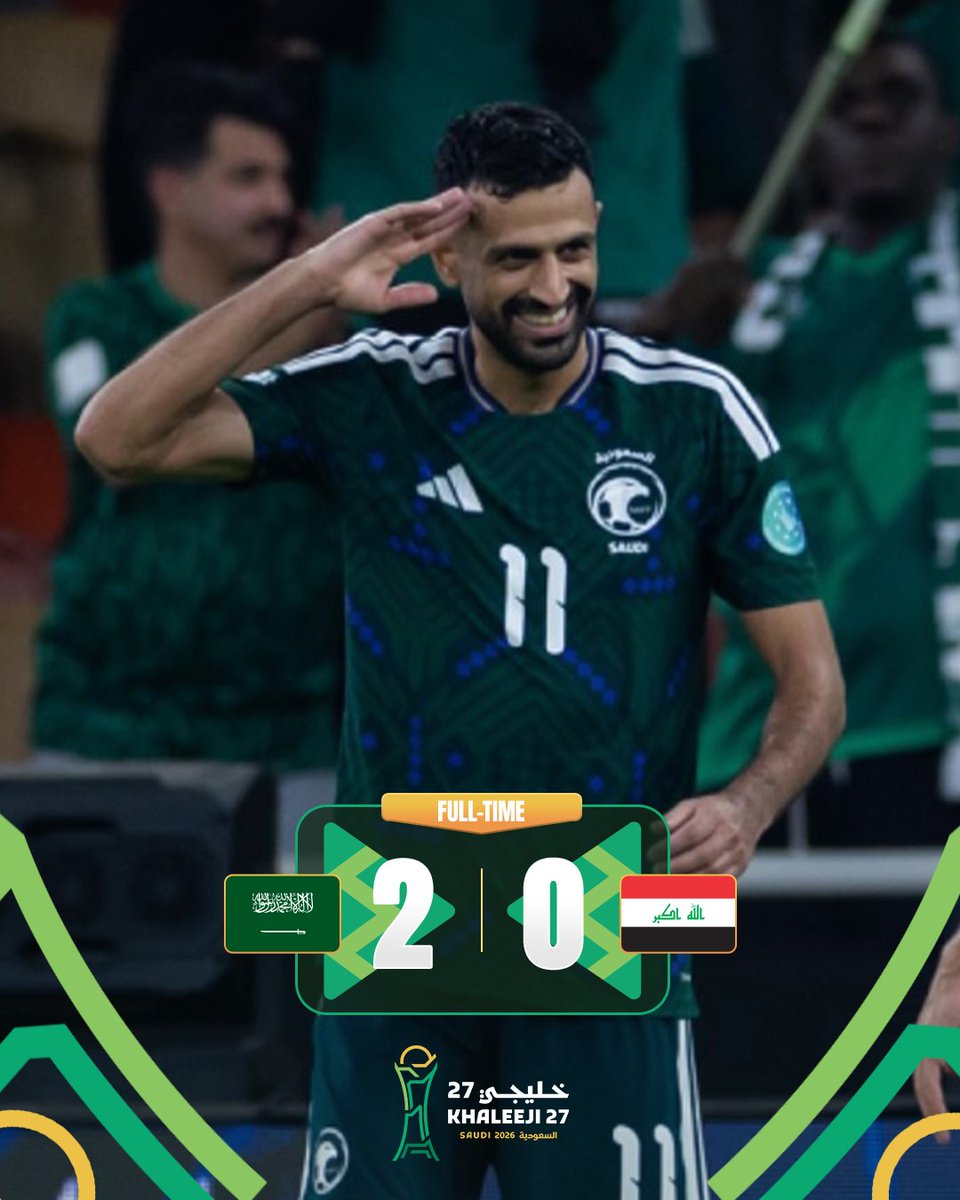 afcasiancup's tweet photo. FT | 🇸🇦 Saudi Arabia 2️⃣-0️⃣ Iraq 🇮🇶

Green Falcons top Gulf Cup Group A with 3 wins on the trot and head into the semis oozing with confidence! https://t.co/u0BW8FAafr