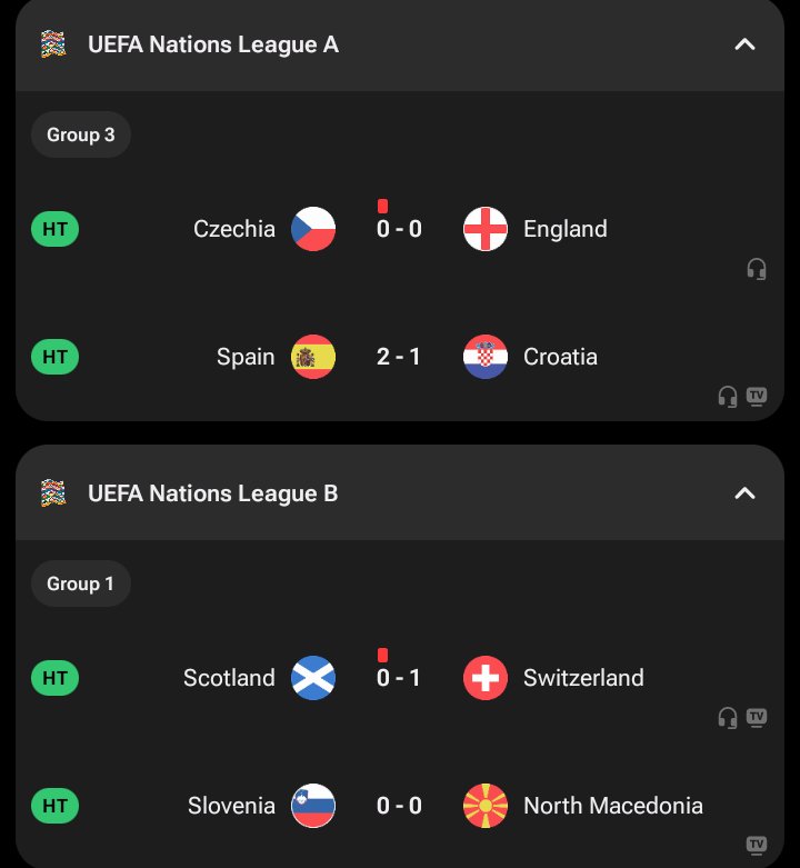 Chem53lin's tweet photo. UEFA Nations League half time results https://t.co/OGfSafJZQF