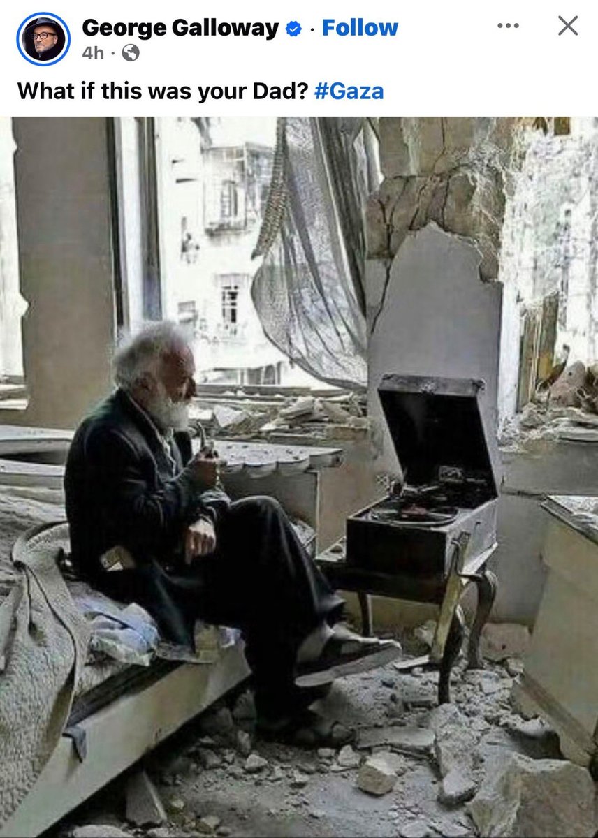 garrethmcdaid's tweet photo. This is a Syrian man in the ruins of his home in Aleppo, a conflict studiously ignored by the European Left. https://t.co/g8E6pyX9qa