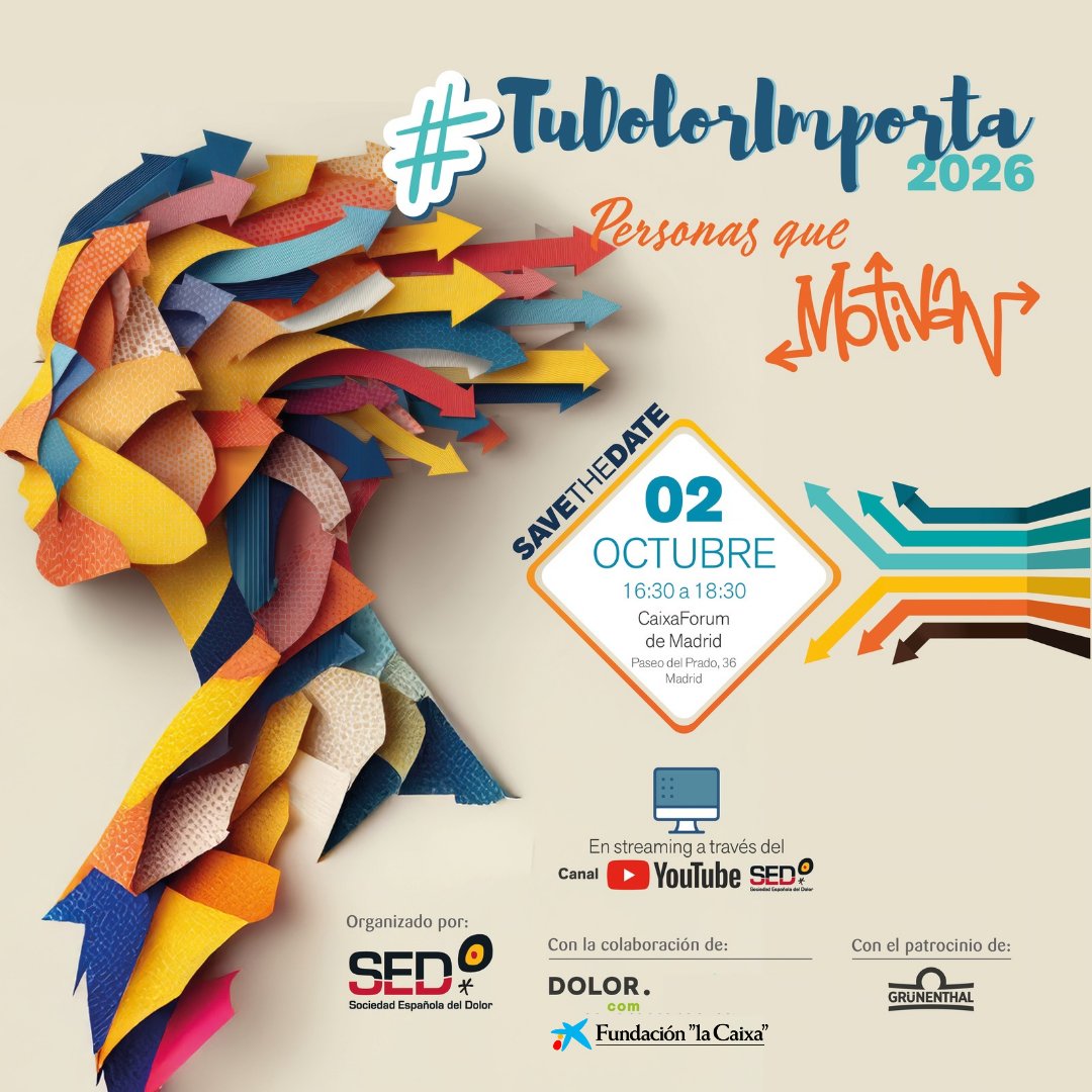 Sedolor's tweet photo. ❤️ ¡Vuelve #TuDolorImporta!
Bajo el lema “Personas que motivan”, compartiremos historias y experiencias sobre dolor crónico desde la conversación, el movimiento, la aceptación y el acompañamiento.
Nos veremos en 📍 CaixaForum Madridel 📅 2 de octubre en horario de 16:30 a 18:30 h
📺 Presencial + streaming
🎟️ Acceso gratuito con inscripción previa aquí: 
👉 https://t.co/1sKZkBkDrA
¡Últimas plazas presenciales!

#DolorCrónico #PersonasQueMotivan @FundlaCaixa @DolorPuntoCom