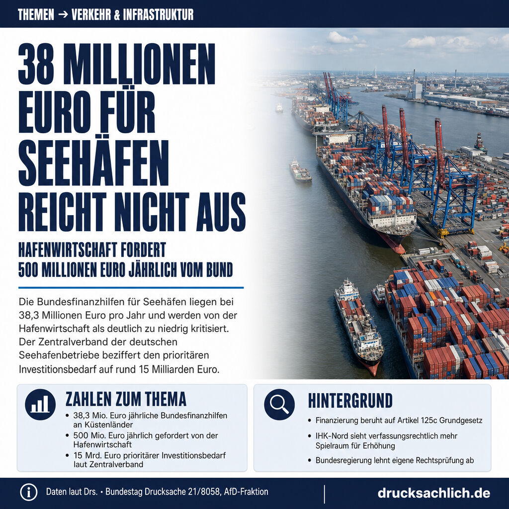 Drucksachlich's tweet photo. Seehafenfinanzierung: 38 Mio. Euro Bundeshilfe bleibt unverändert
Deutsche Seehäfen erhalten nur 38 Millionen Euro Bundeshilfe pro Jahr - die Hafenwirtschaft fordert aber 500 Millionen. Reicht das für Deutschlands wichtigste Handelsplattformen #Wirtscha
https://t.co/6Hl8b9YRRY https://t.co/HesecsQS4i