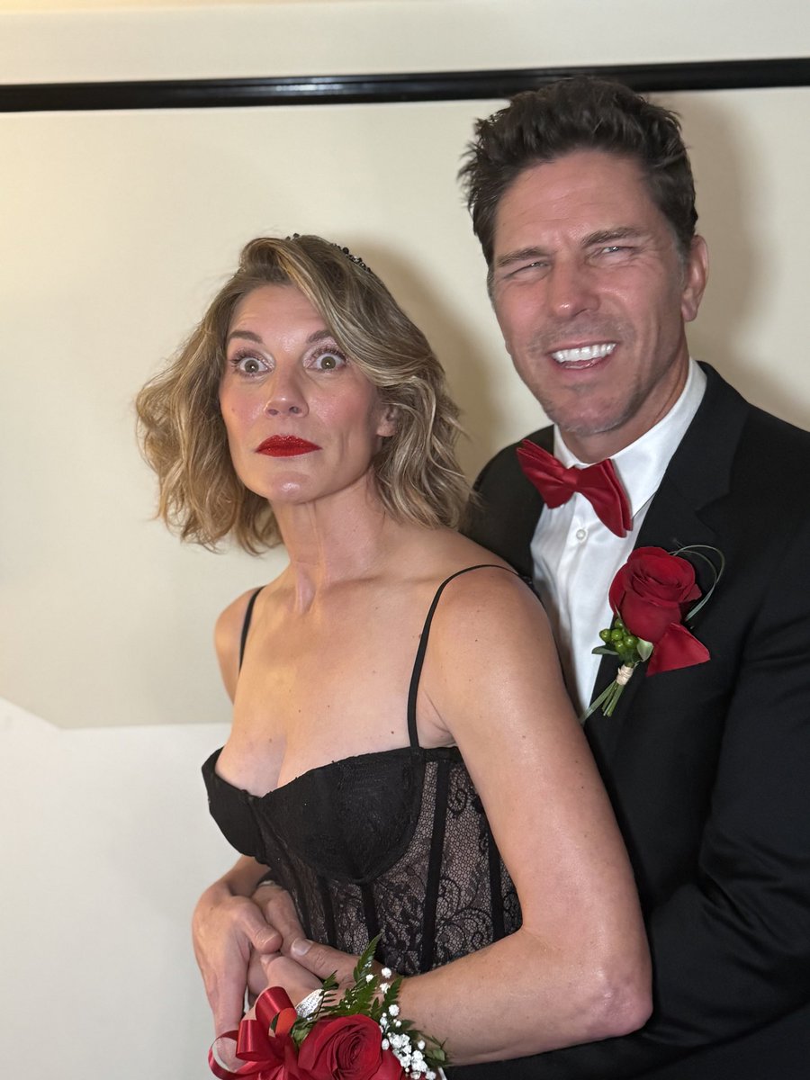 kateesackhoff's tweet photo. Prom Date 2026 

TV husband and Carrie co-Stars unite 😘🔥 Never tell two actors to channel high school….we go hard 🤣

Carrie drops Oct 7th on Amazon Prime and you can watch all episodes at once! I thought you were going to have to wait a bit to see me but nope…October 7th the fire will rain down!!! 

What an honor to be a part of this amazing series and to work with this extraordinary cast. I’m in owe of them. Thank you for the love and opportunity Mike Flanagan I’d follow you anywhere. 🩸 
#CARRIE