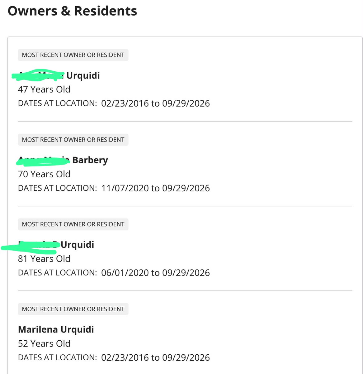 MariaSTrigo's tweet photo. El documento también incluye los nombres de las personas que fueron “propietarios o residentes” del inmueble en un rango de fechas. La primera dama y varios familiares figuran en las visitas registradas  el 29/09/26, última fecha del reporte. No se incluye al presidente. https://t.co/mcub8dlfw3