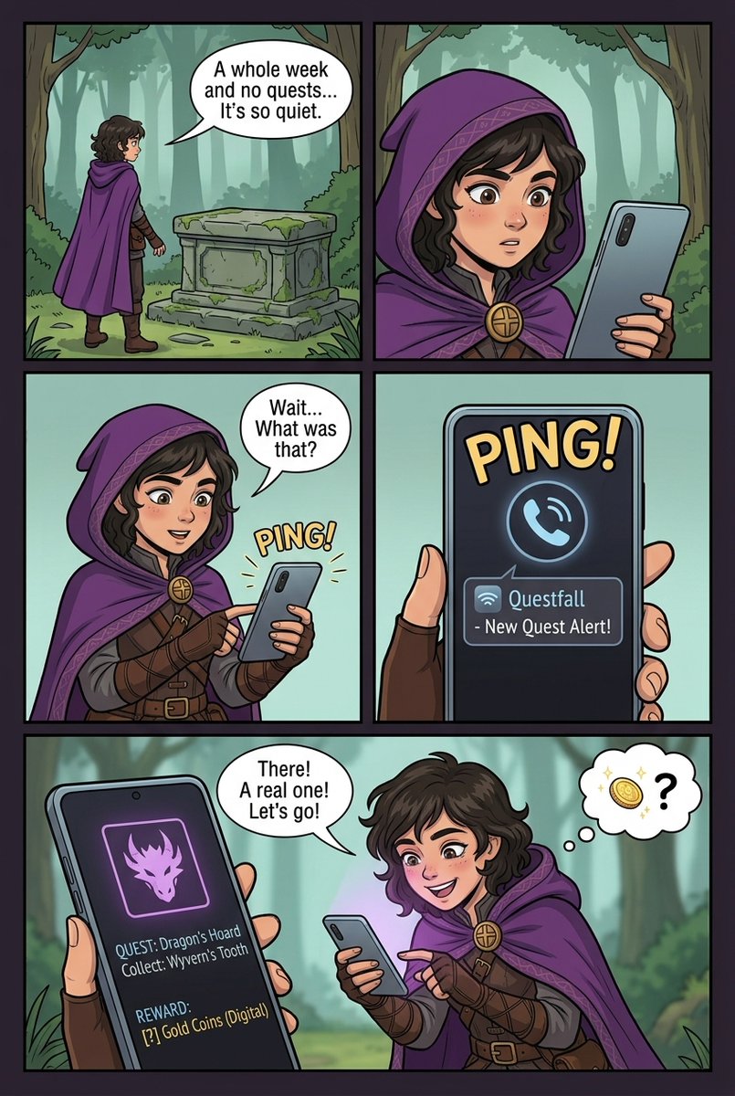 vinland87's tweet photo. Ready to take your Questfall adventures to the next level? 🏹 Don't miss the twist! @Questfall_HQ #Quests #GameFi This is my submission for the 'Create a Questfall Comic' quest. https://t.co/dCDadmtJ6V