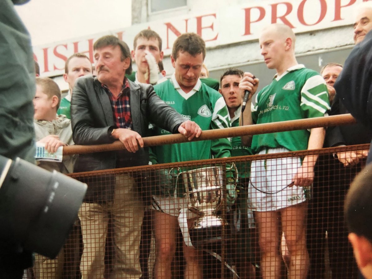 CharlestownGAA's tweet photo. 25 years ago today, Charlestown Sarsfields defeated Knockmore after a replay to win the Moclair Cup for just the second time and first in 99 years.

We remember those no longer with us for whom it meant so much.

Rewatch the final: https://t.co/jC7HEuuRtL https://t.co/CtDNU7zQ4a